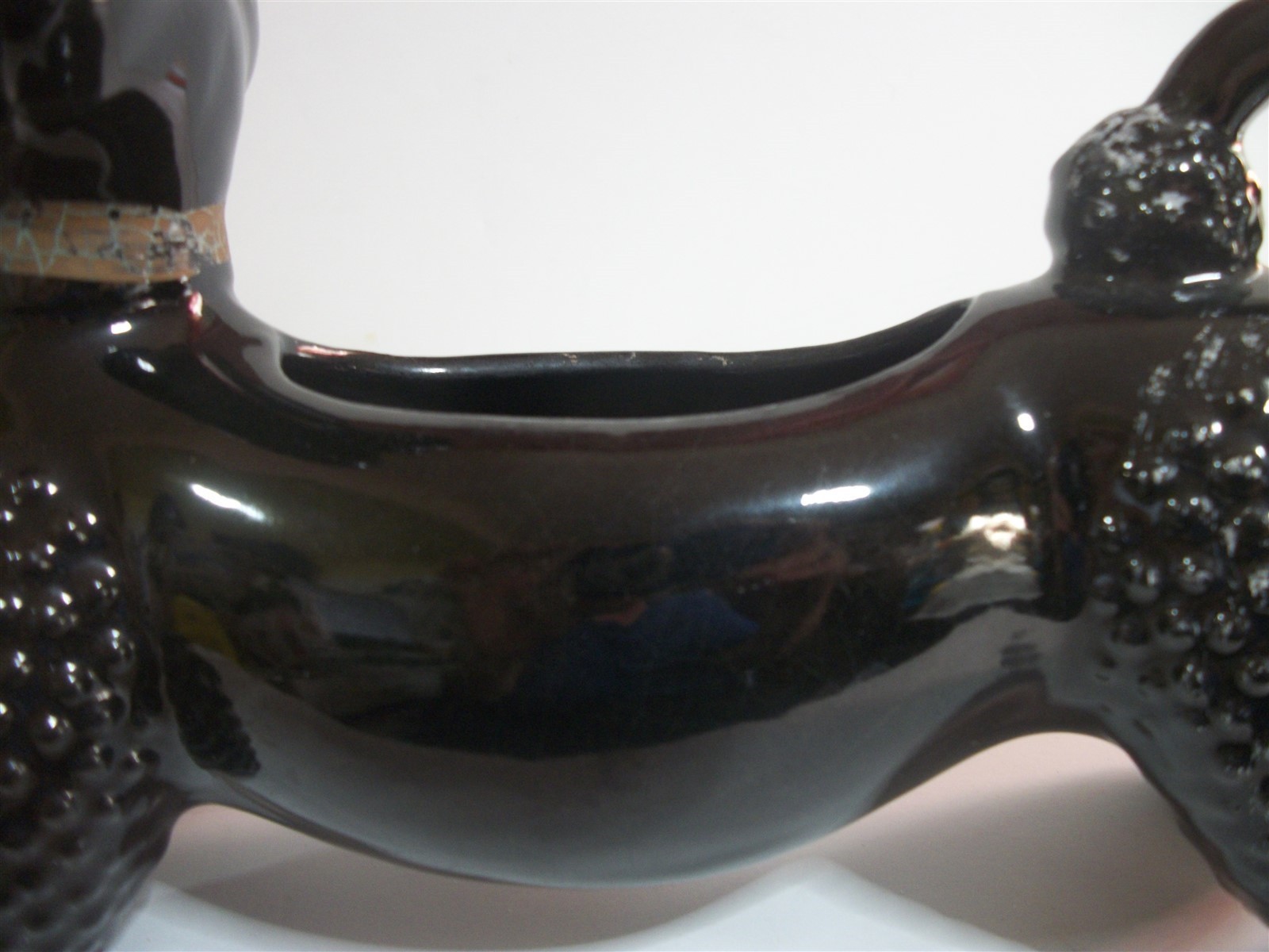 Vtg Black Redware Poodle PLANTER 9″ Long
