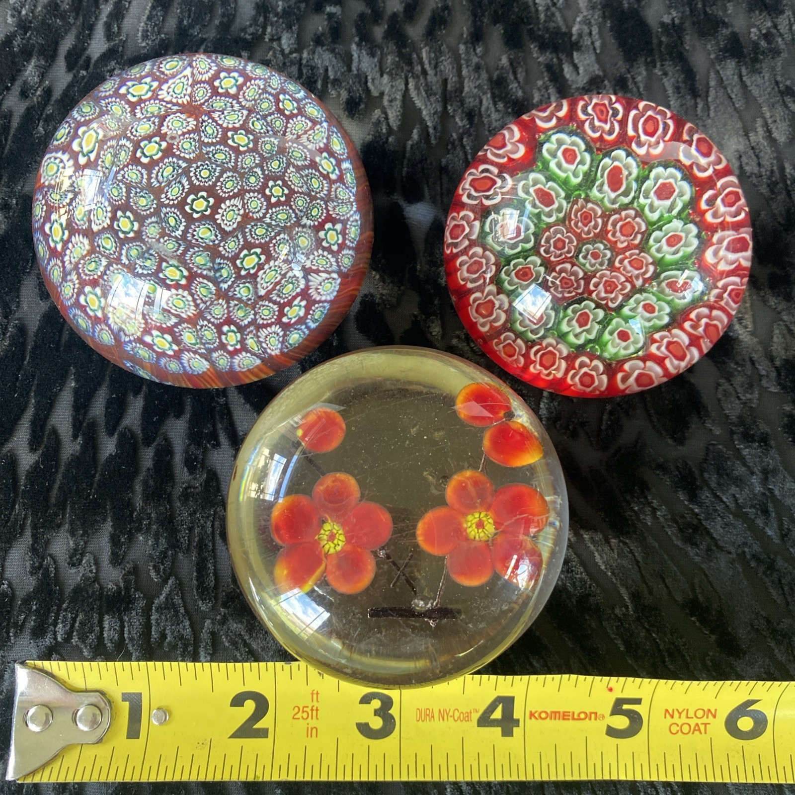 Lot Of 3 Vintage Art Glass Paperweights – Cherry Blossoms And Two Milifiori