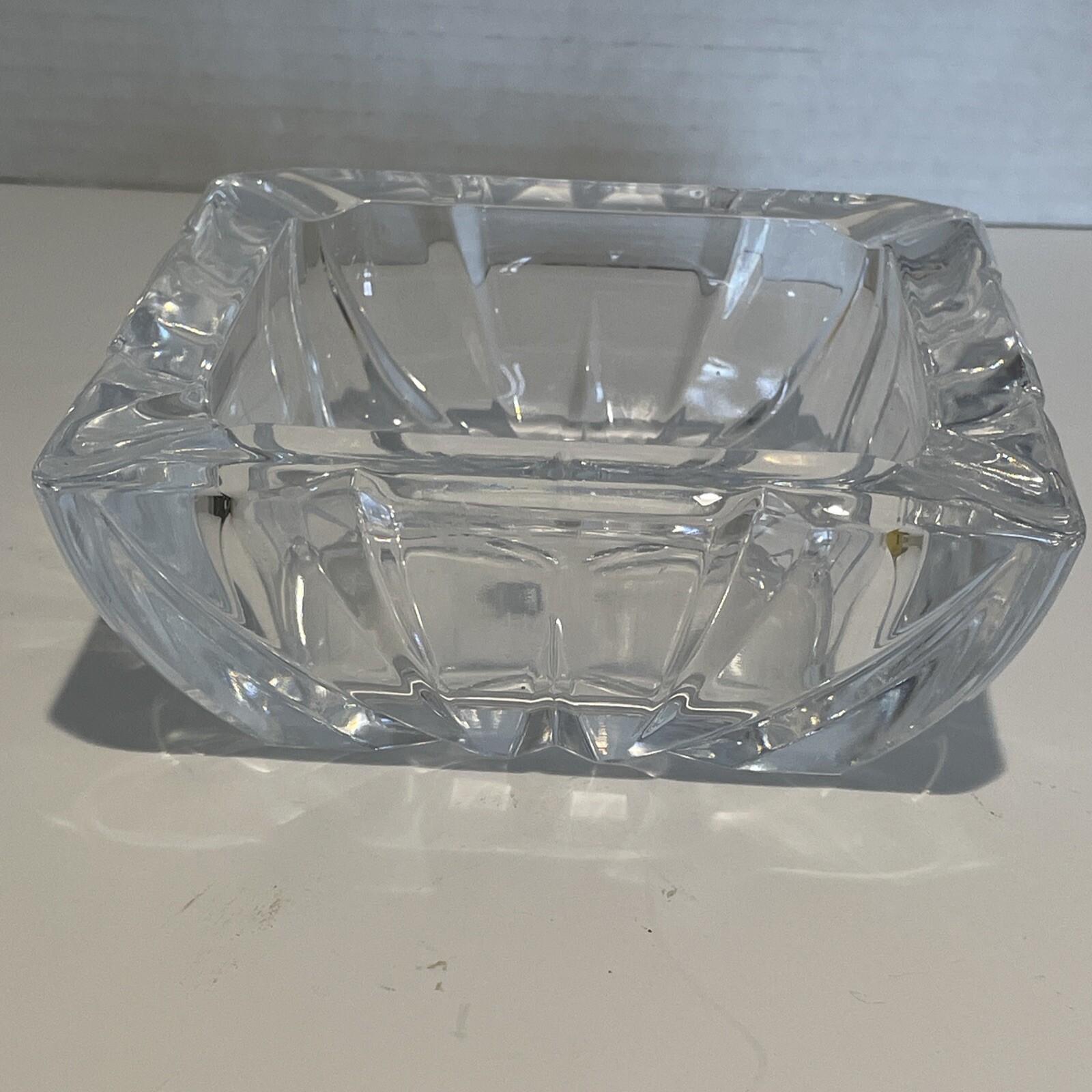 Vintage Cut Crystal Ashtray Trinket Dish Pinwheel Heavyweight Square MCM 1960s