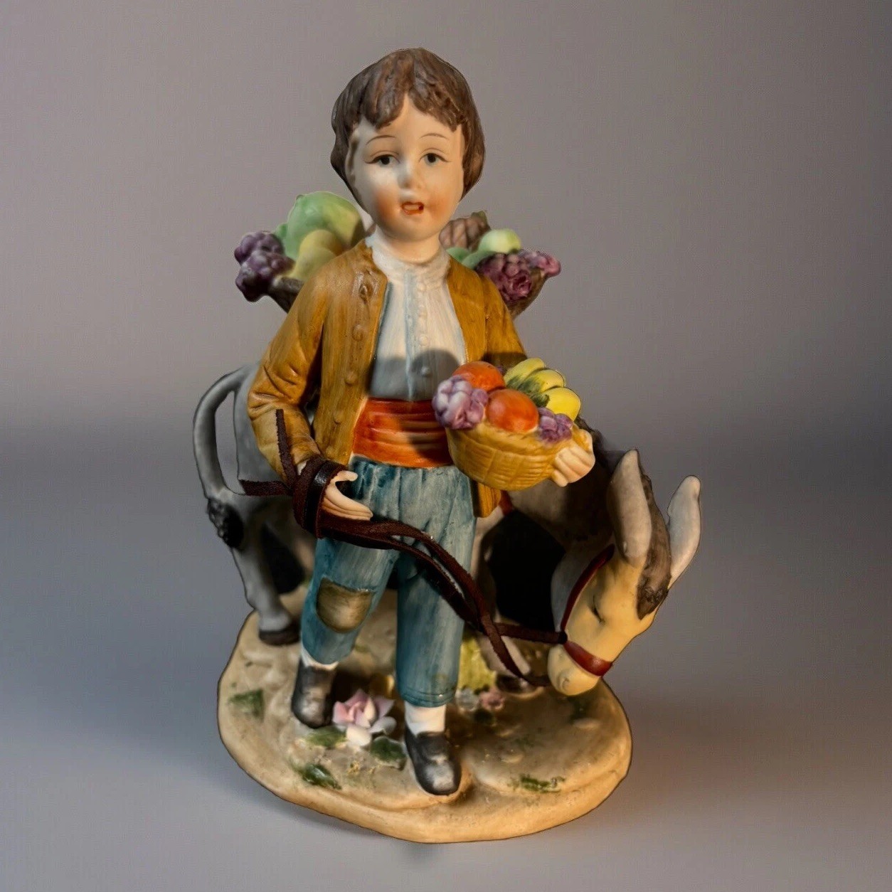 Lenwile China Ardalt Japan Figurine Peasant Boy Donkey Fruit Basket 6994