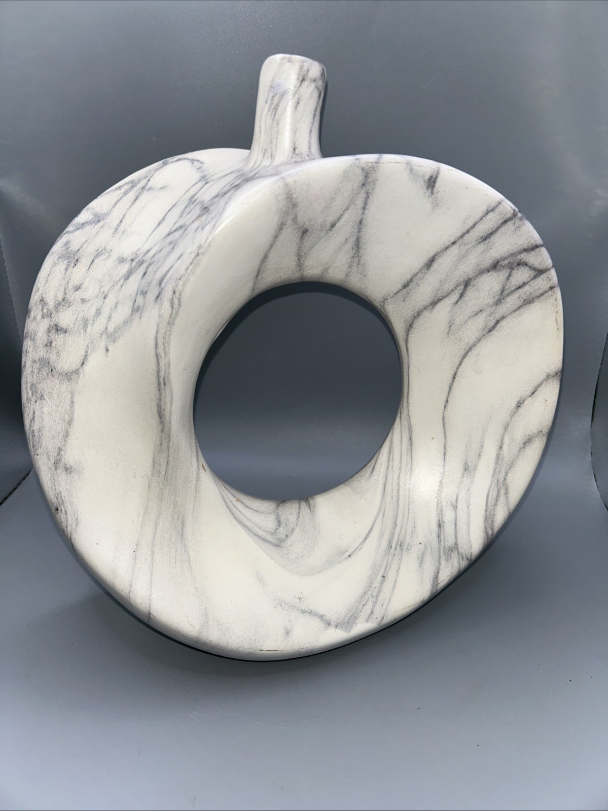Modern Marbled Ceramic Vase Abstract Art Glossy Decor Gray Cream 10”T x 9.25”W