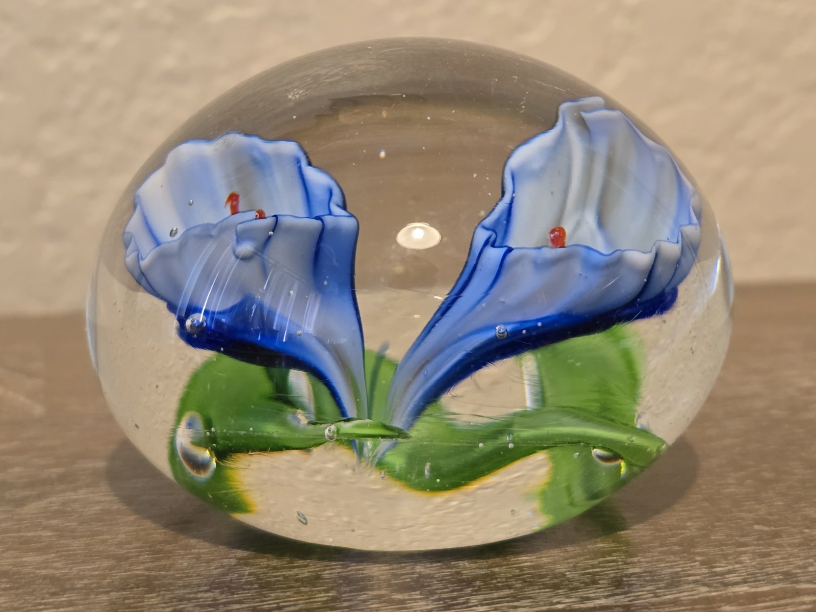 MURANO STYLE BLUE MORNING GLORY FLOWERS GLASS PAPERWEIGHT VICTOR TRABUCCO?