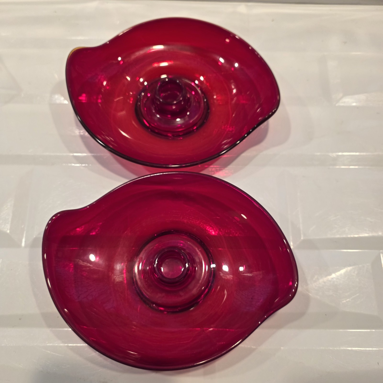 Set Of Two MCM Viking Red Epic Candle Stick/Holders Retro 1970’s