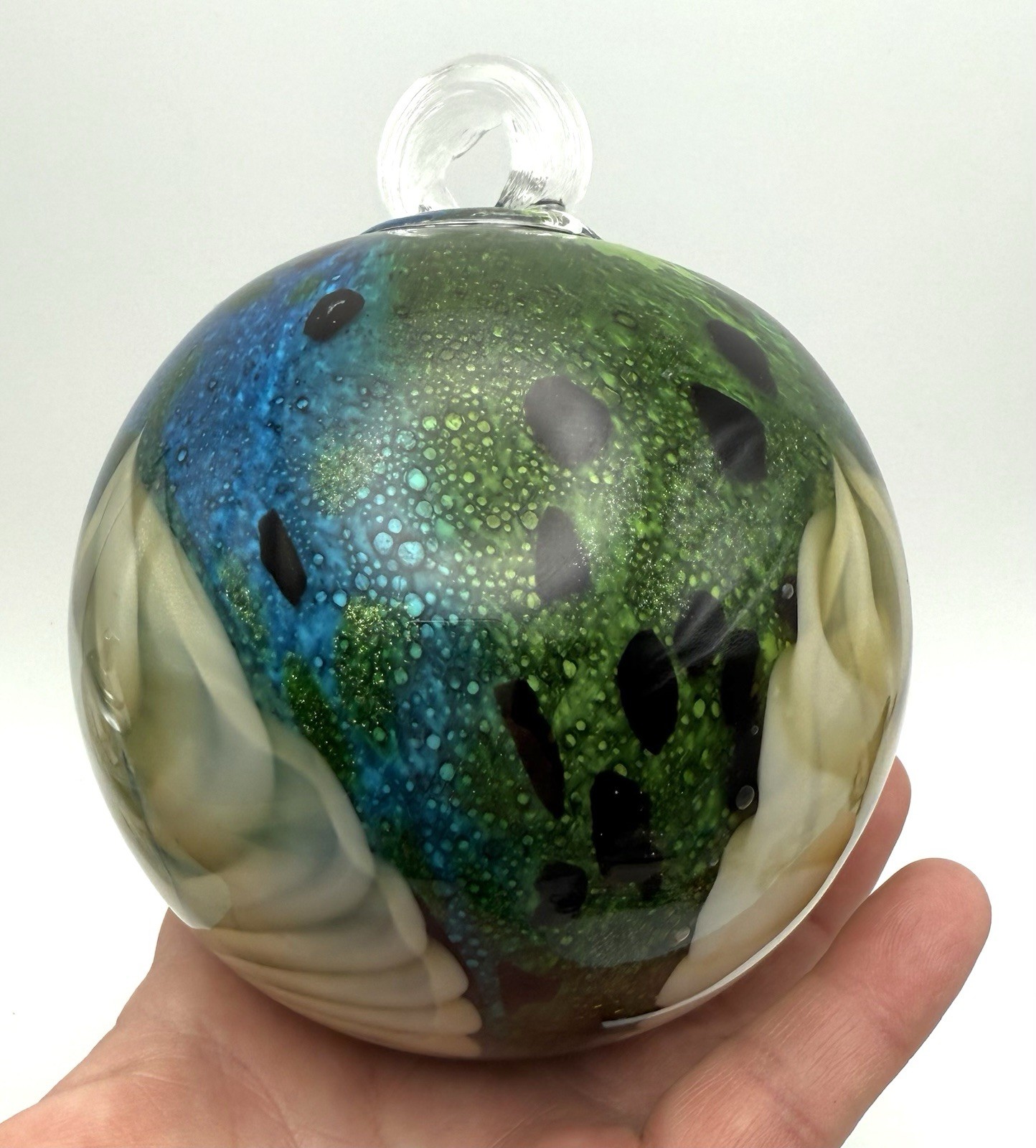 Blown glass gazing ball friendship ornament 4 in Green & Blue Hanging