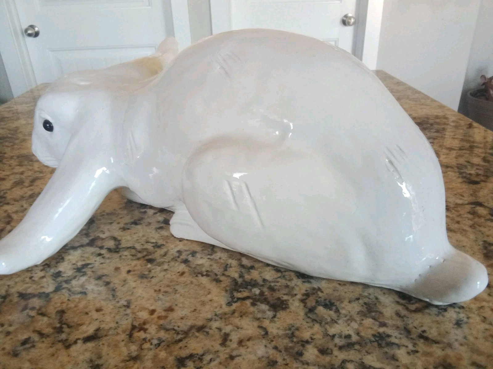 Vintage Bavent France Huge Terracotta Pottery Ceramic Bunny Rabbit Glass Eyes