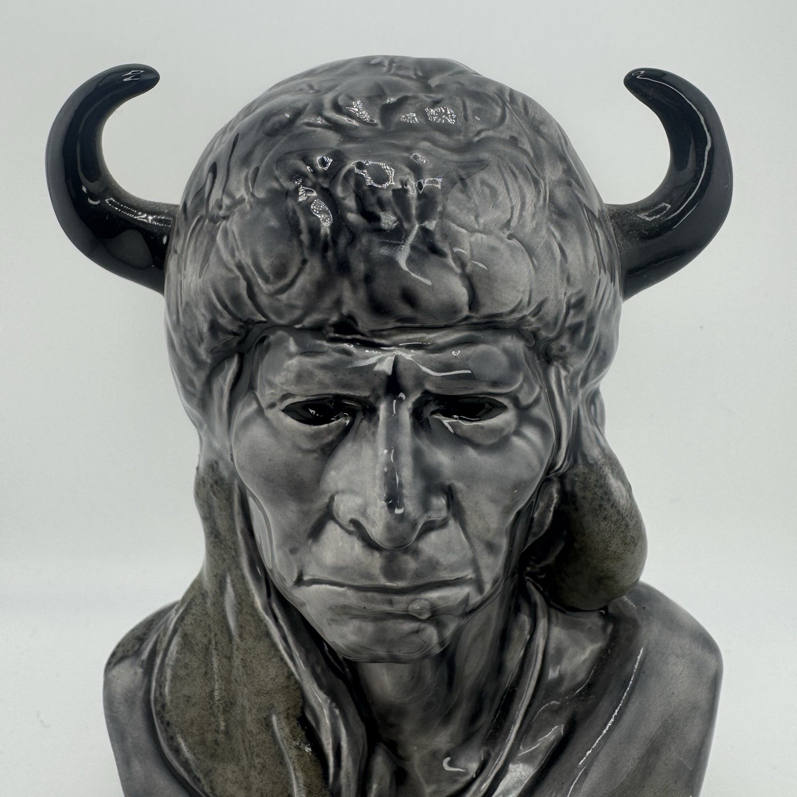 Mt. St. Helens Ash Glossy Glazed Ceramic 6” Native American Chief w/ Paper