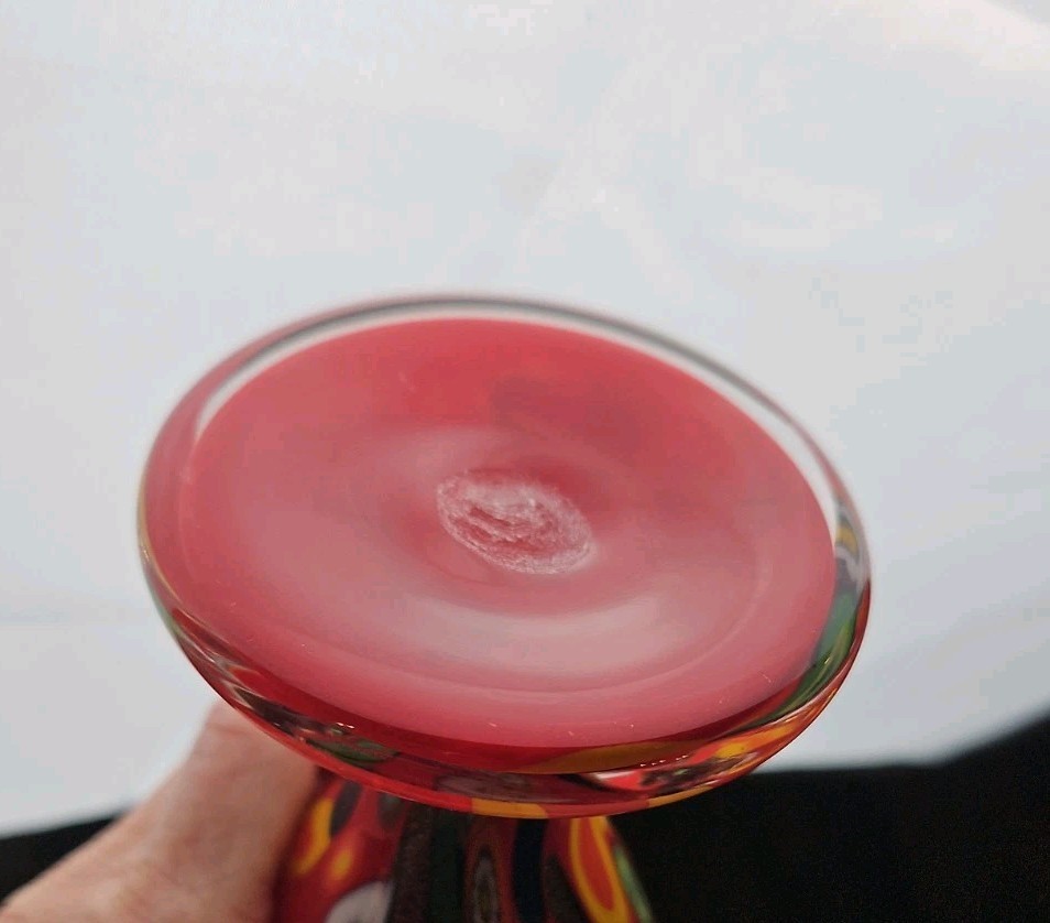 Murano-Style, Millefiori Hand Blown Red Art glass vase Perfume Bottle 7″