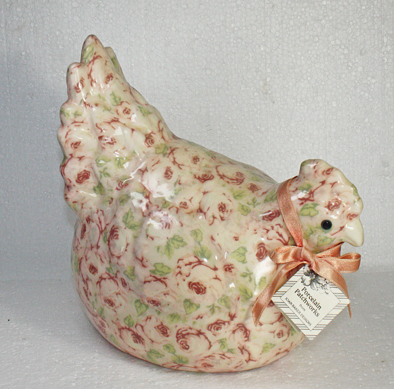 Joan Baker Unique Patchwork Porcelain Turkey Pink roses Ceramic Pottery