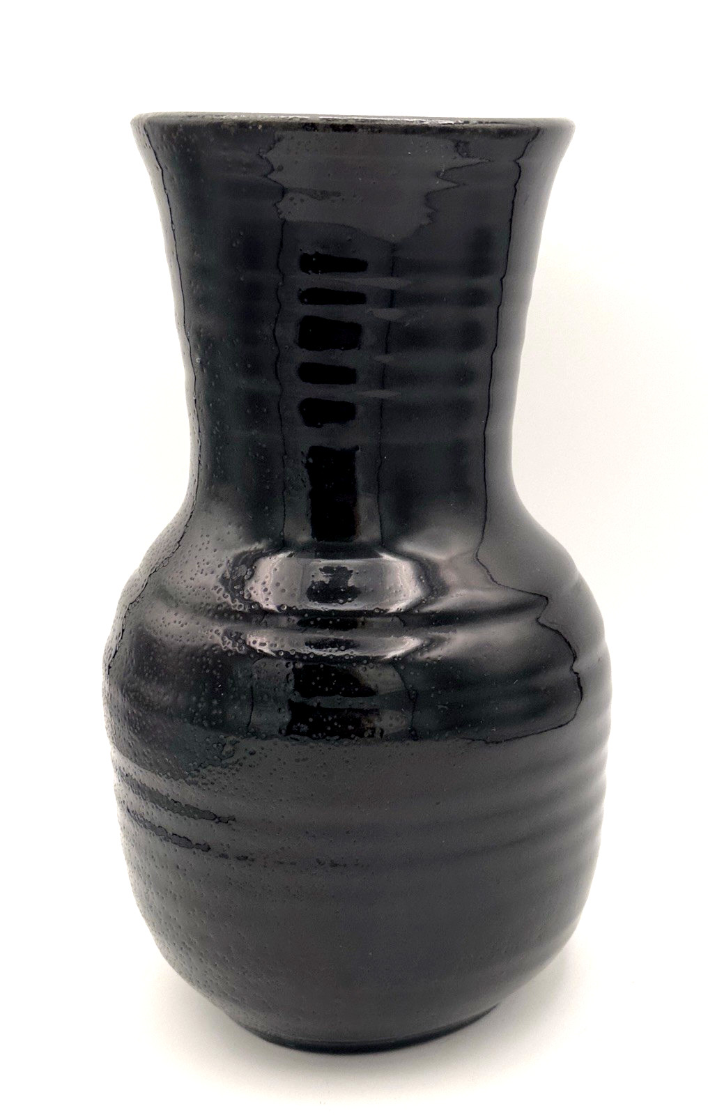 Glossy Jet Black ACCOLAY Pottery 10.75″ Vase – Mid-Century France