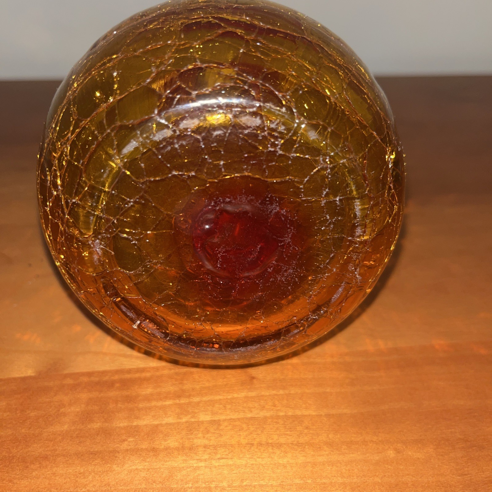 Mid-Century Amberina Or Tangerine Crackle Glass 9.5 Inch Vase. Gorgeous.