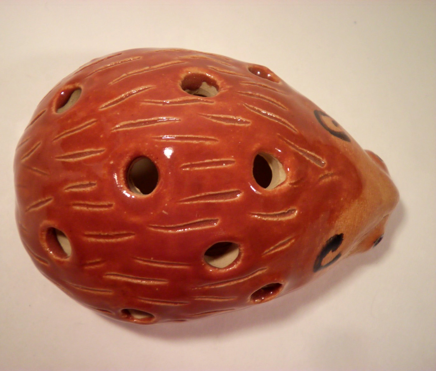 Handcrafted Pottery Hedgehog Flower Frog Porcupine Heavy Brown 10 Hole Signed HR