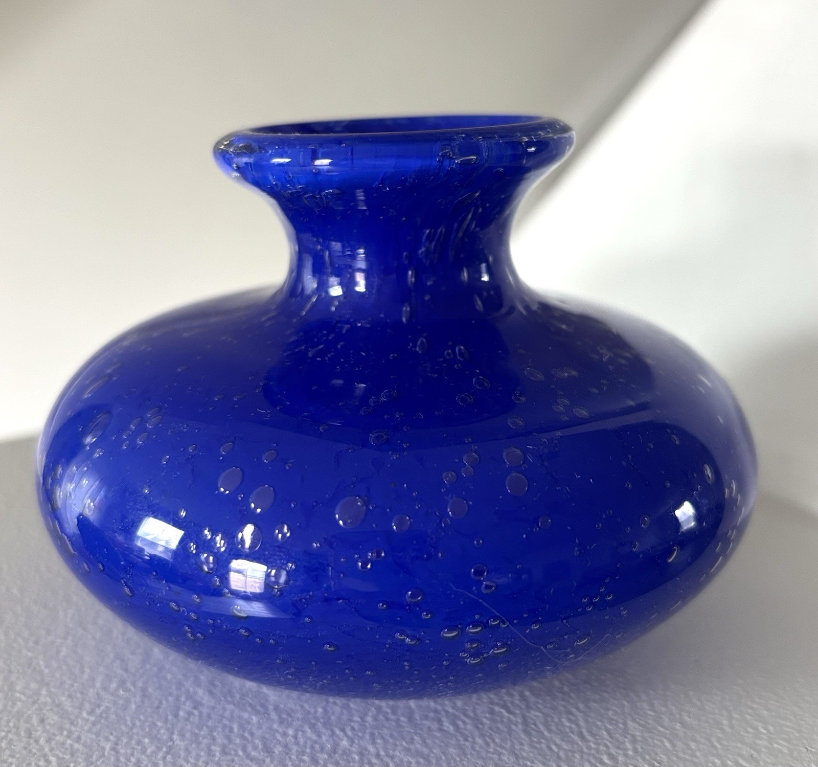 Glass Art Cobalt Blue Bubble Small Vase 3 Inches Tall