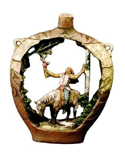 Native American Indian Warrior Sculpture Carving INDIAN W/HORSE POTTERY 9″