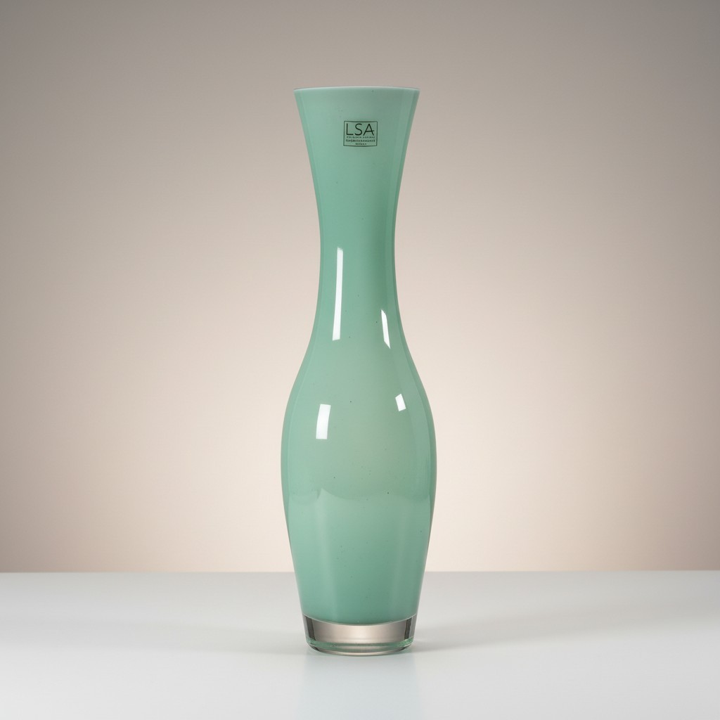 LSA International Glass Vase Handcrafted Poland Mouth Blown Seafoam Green 14.7″