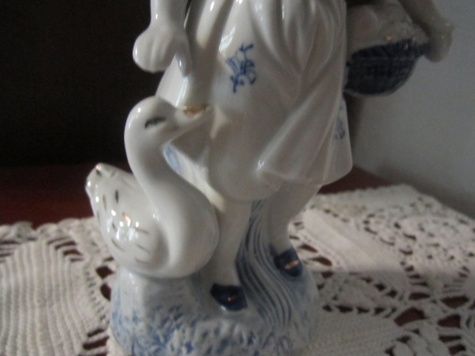 GIRL WITH GEESE AND EGG BASKET FIGURINE 8 1/2″ TALL