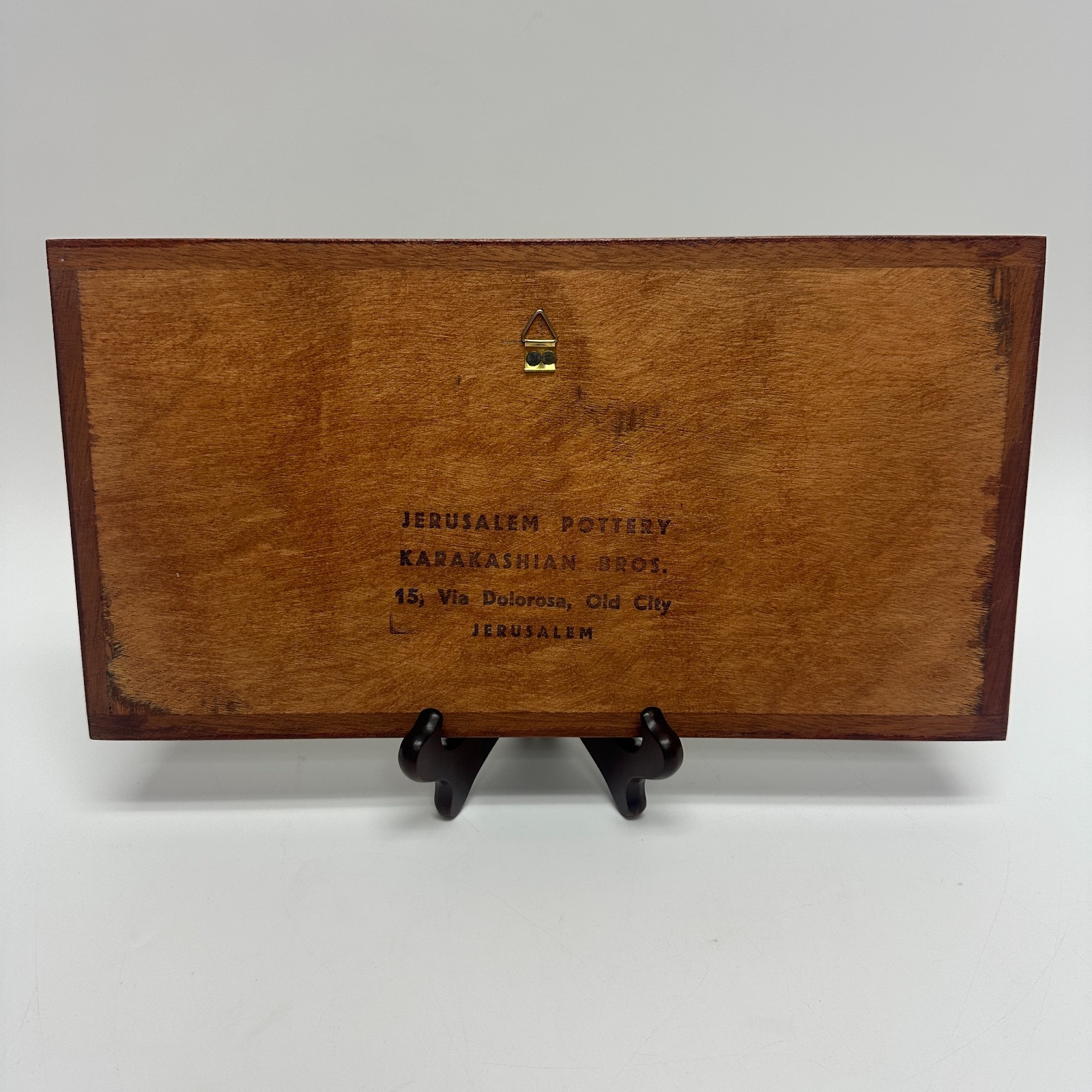 Vintage Jerusalem Pottery Tile Wall Plaque YMCA Peace Unity Quote Wood Frame