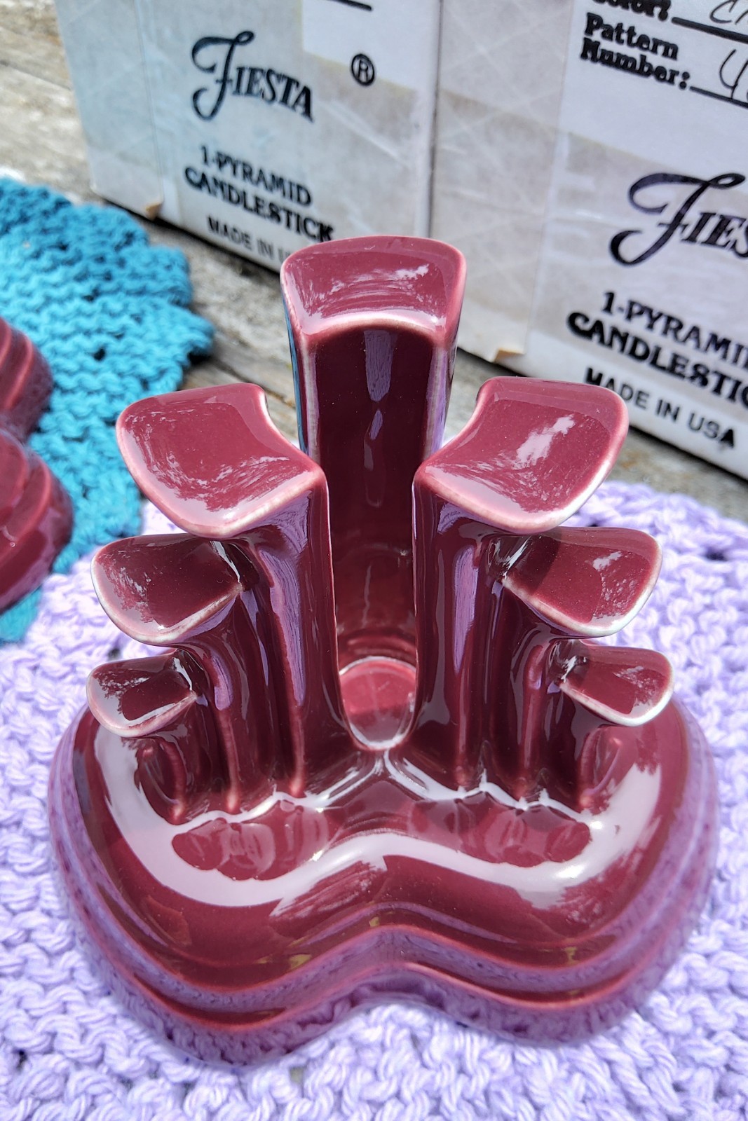 Fiestaware Pair of CLARET Pyramid Tripod Candle Holders #483 Of 500