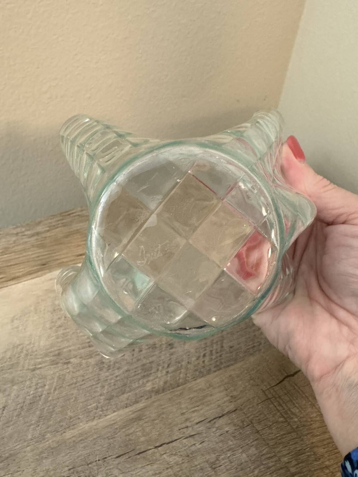 Handkerchief Vase Folded Clear Glass 5.75” Signed