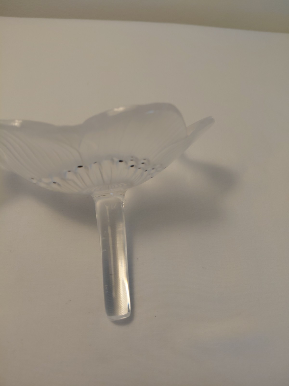Vtg Rene Lalique Signed Frosted Crystal Anemone Floral W/Black Enamel Sculpture