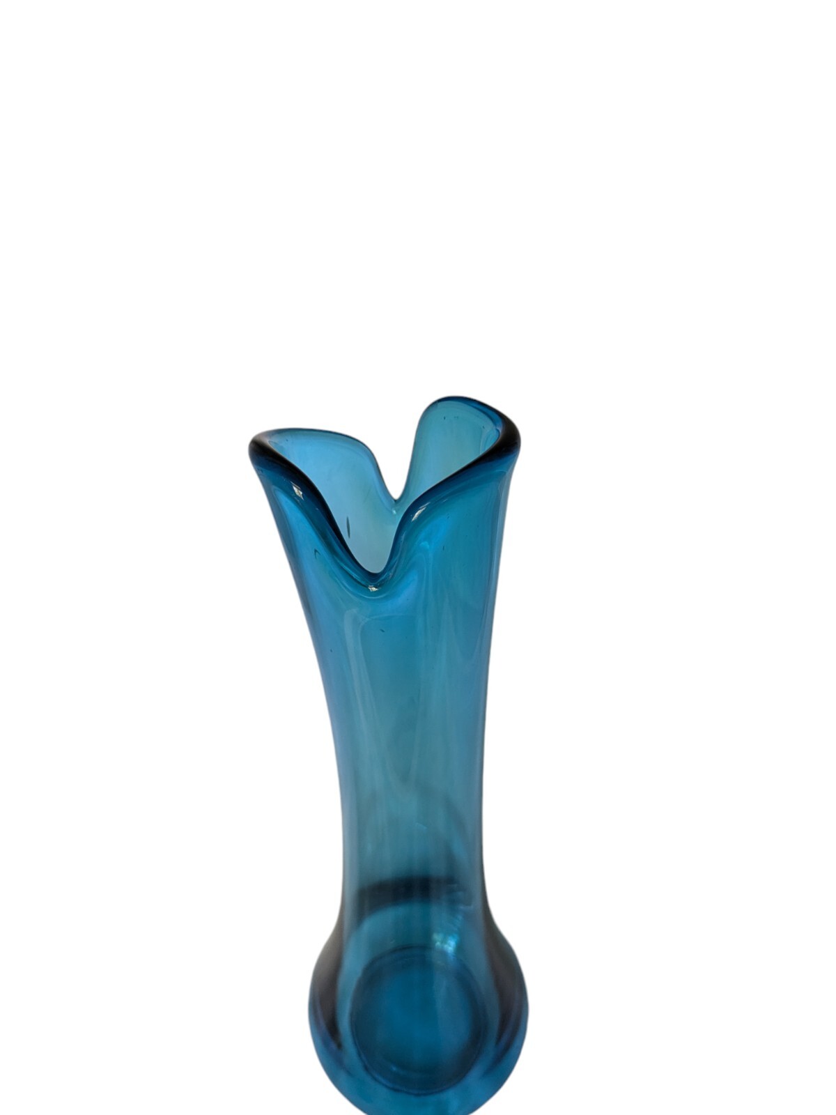 Vintage MCM (possible) LE SMITH PEACOCK BLUE SWUNG GLASS VASE 16.5″ Smoothie