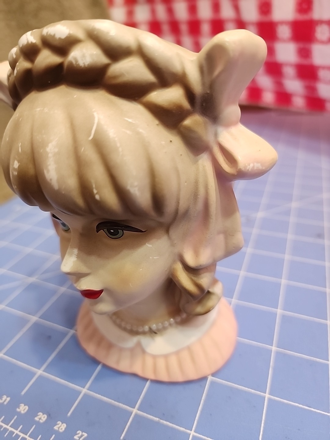 VINTAGE LADY HEAD VASE Pink RUBENS 4121 Red Lipstick 5.5”