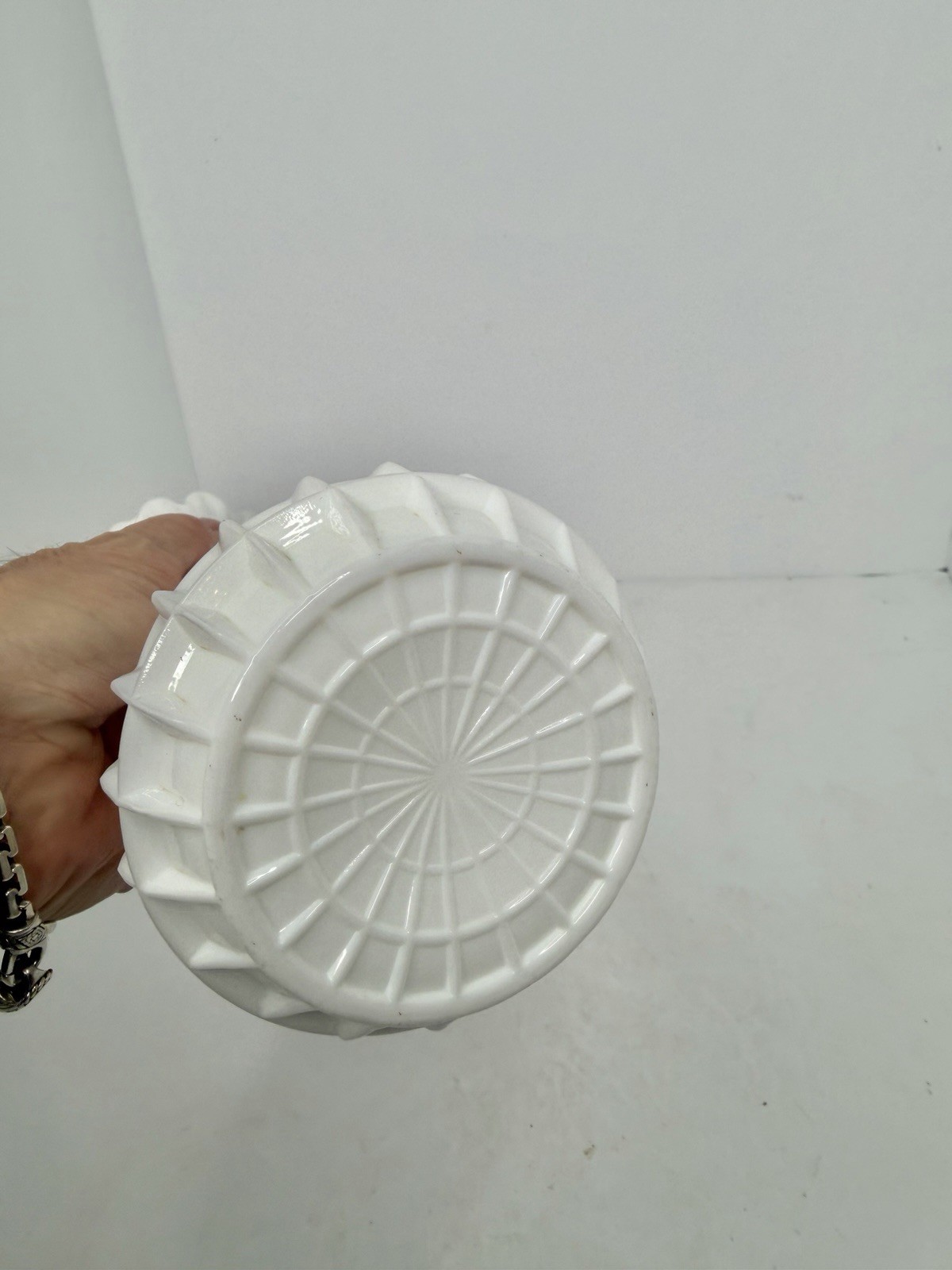 HTF Vintage Fenton Glass Milk Glass Waffle Windowpane Swung Vase 11.75”