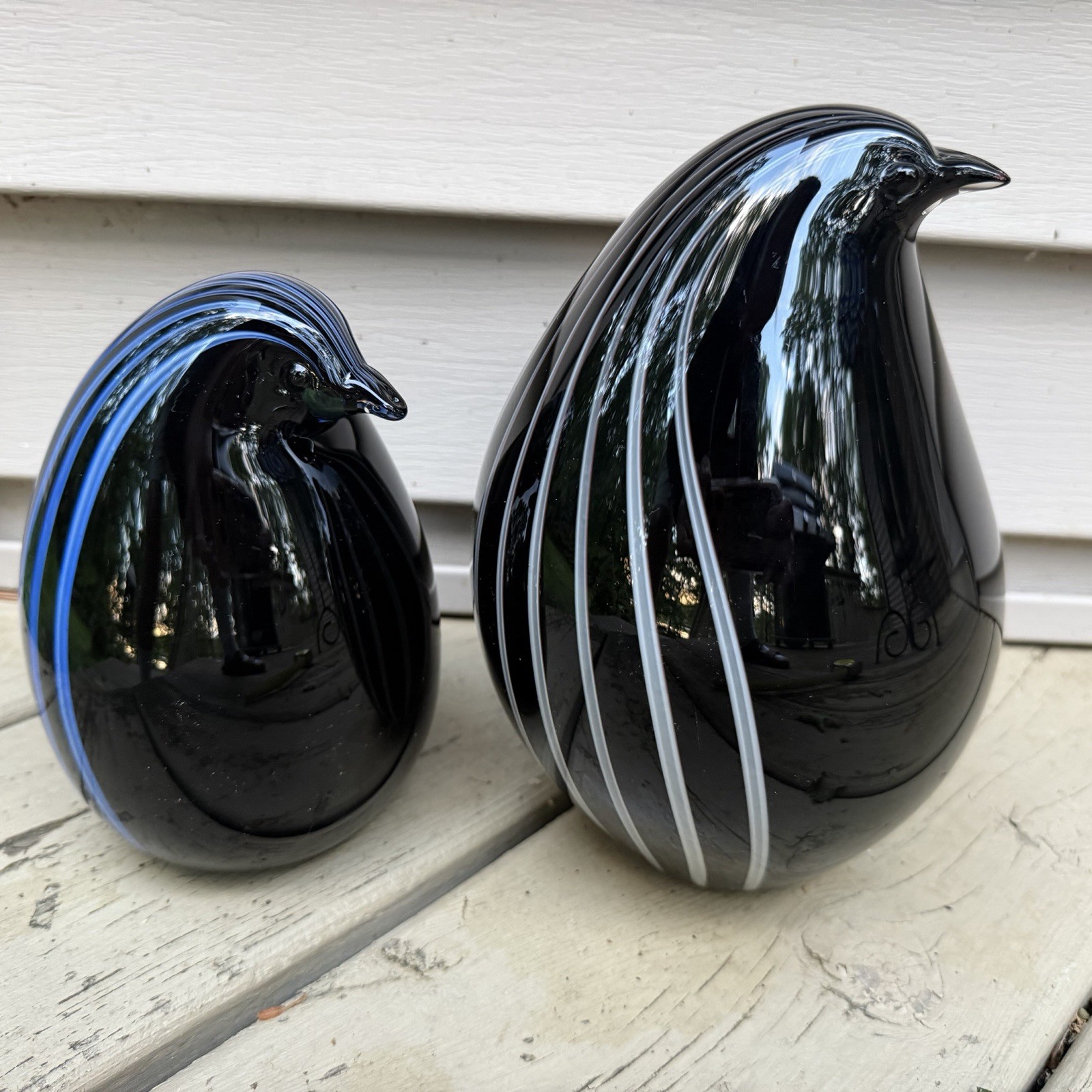 Vintage Murano Style Art Glass Penguin Paperweight Figurine 6 Inch Black Blue