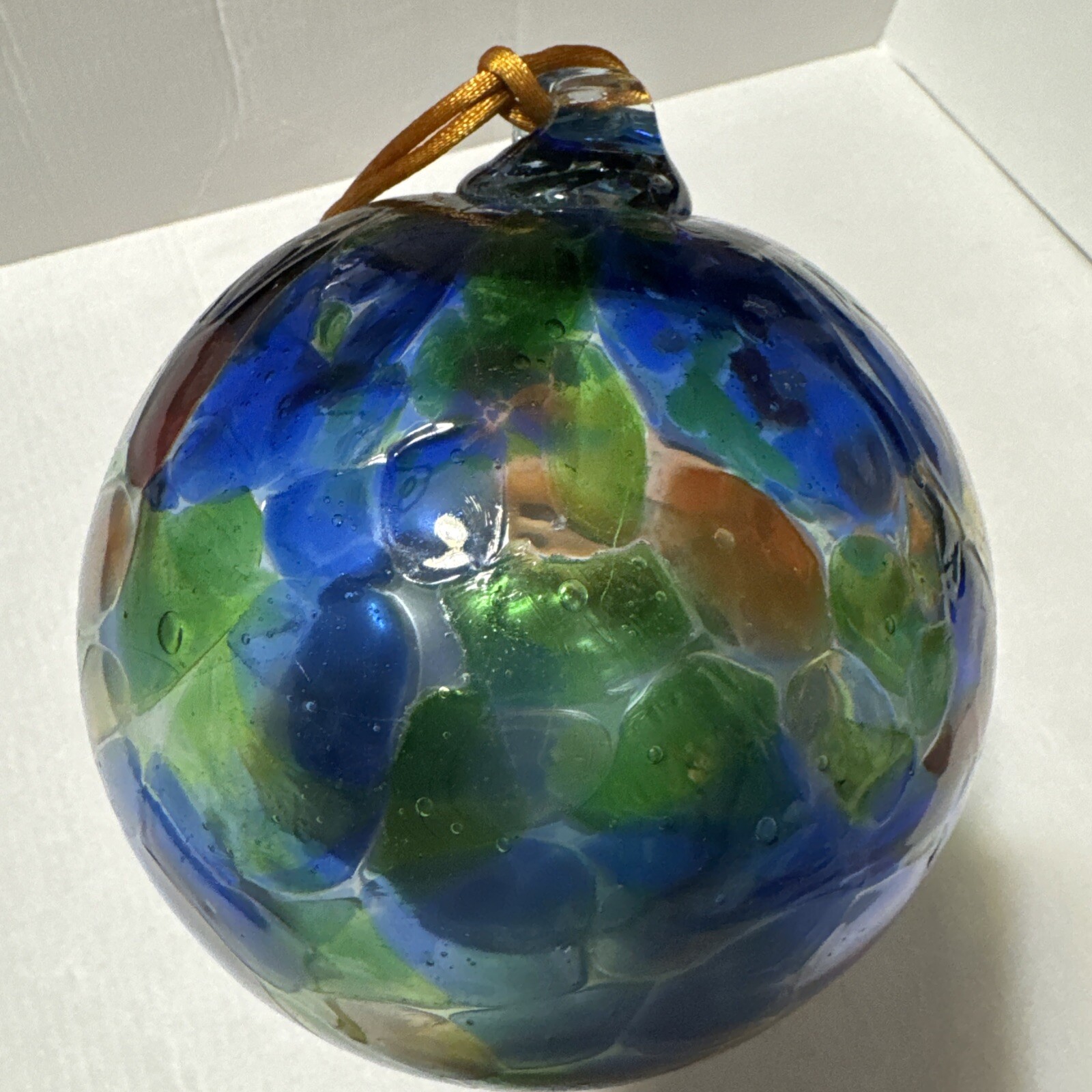 Art Glass Hand Blown Ornament Orb Ball Sun Catcher Blue Green Red 5”