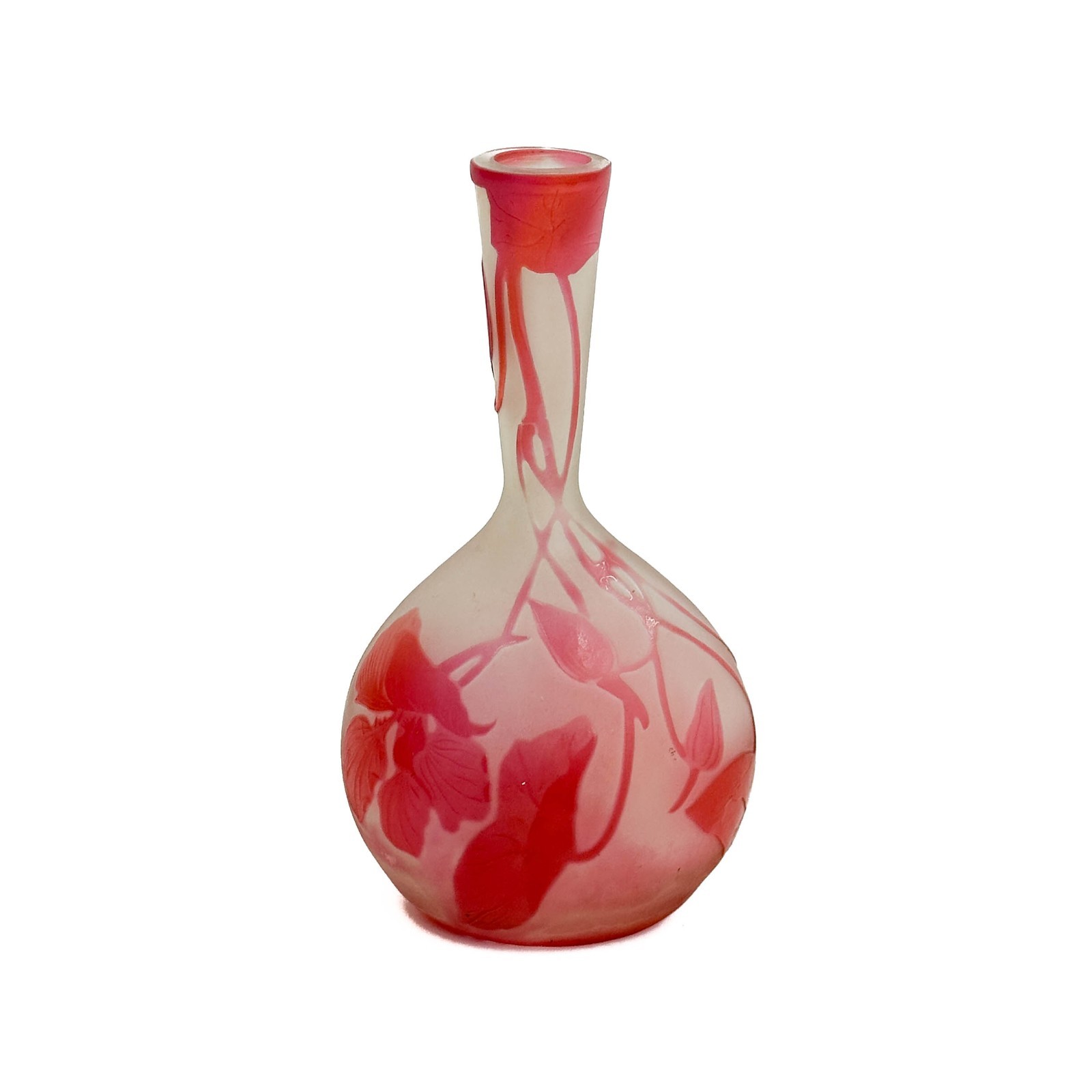 Emile Galle Acid Etched Cameo Art Glass Miniature Banjo Vase Pink c1890