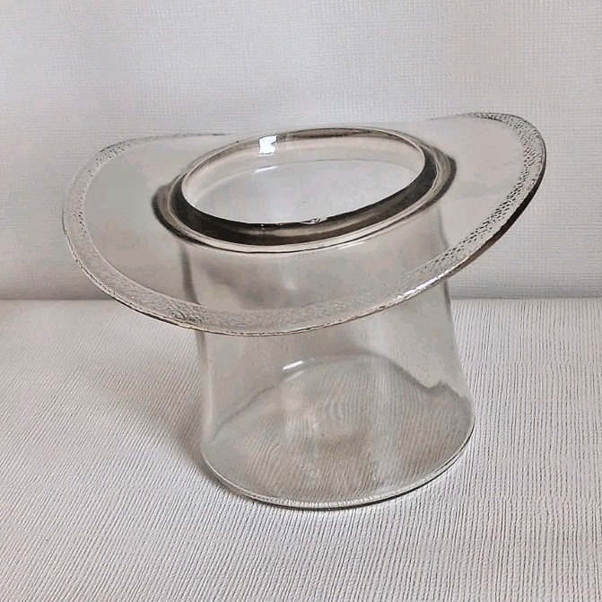1940s Pressed Glass Art Deco Glass Top Hat textured brim accent Vase Ice bucket