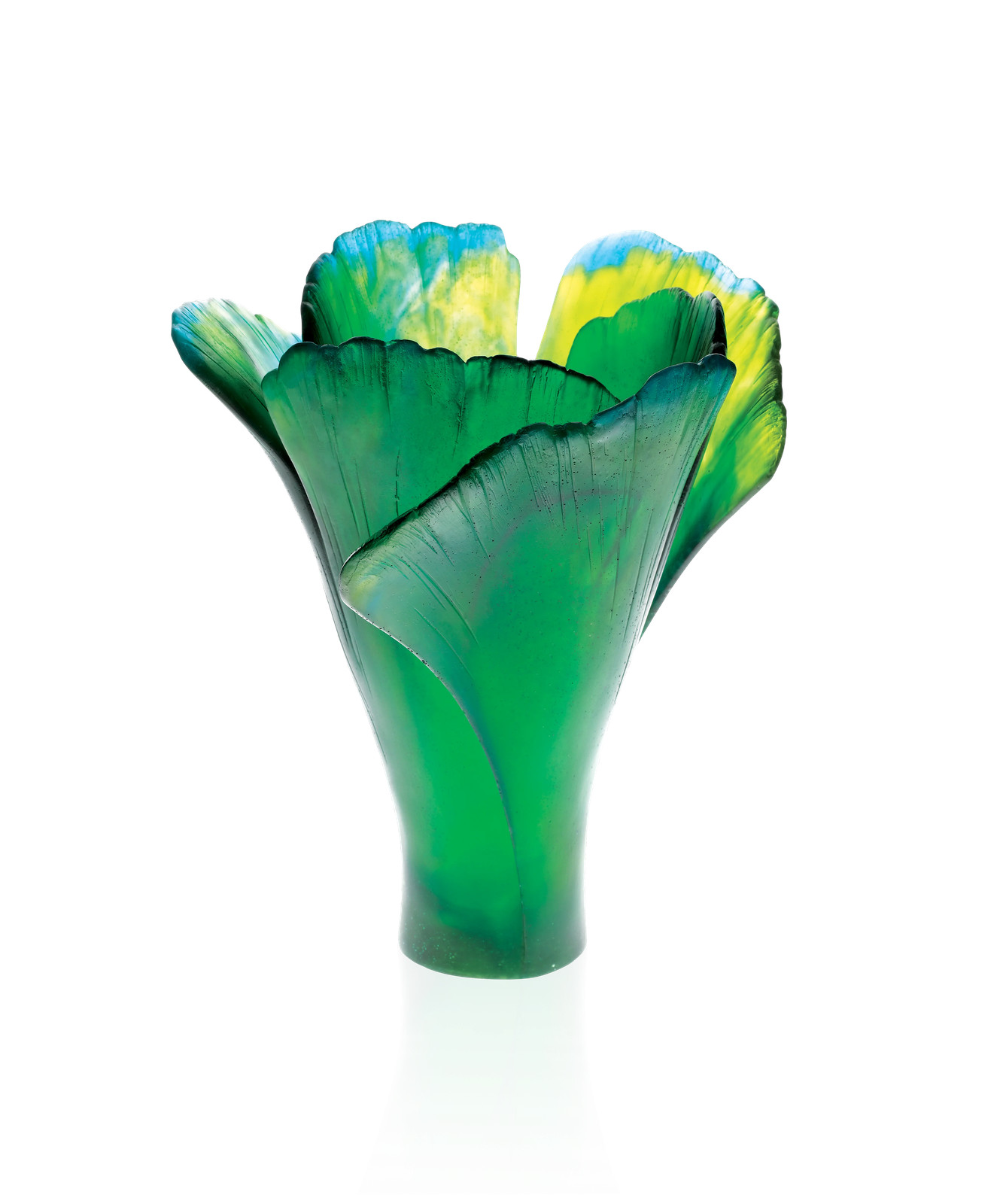 Daum Home Décor – Large green Ginkgo vase sublimated Daum glass paste – 3409