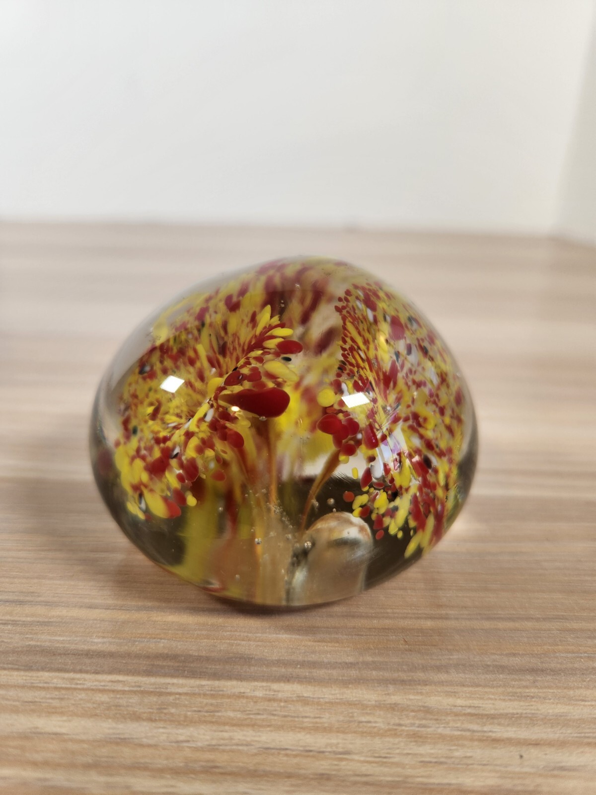 Pier One Art Glass Paperweight Orange and Yellow Trumpet Flowers