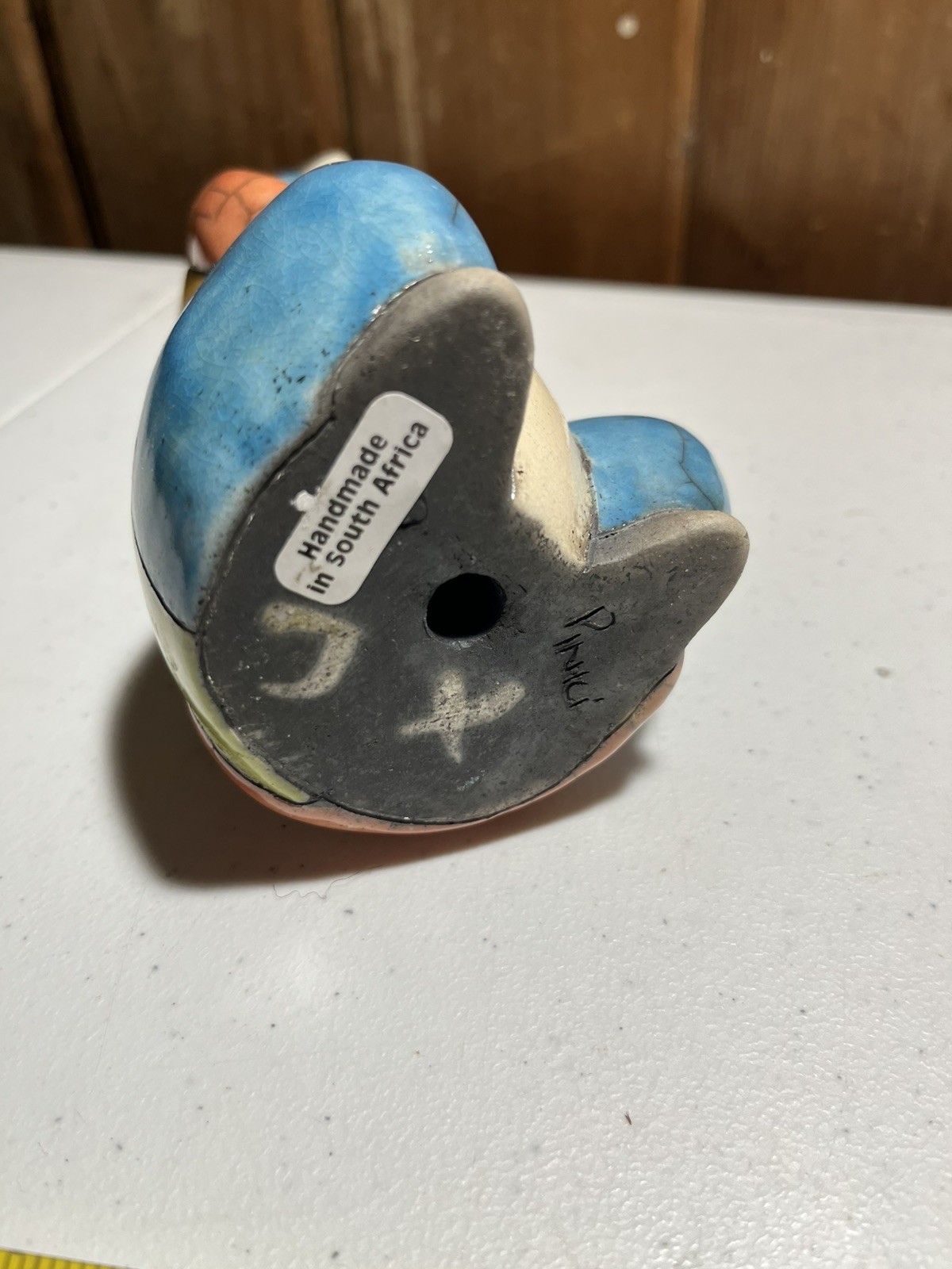 Raku Pottery Meerkat Hand Made South Africa Signed multicolor geometric VTG