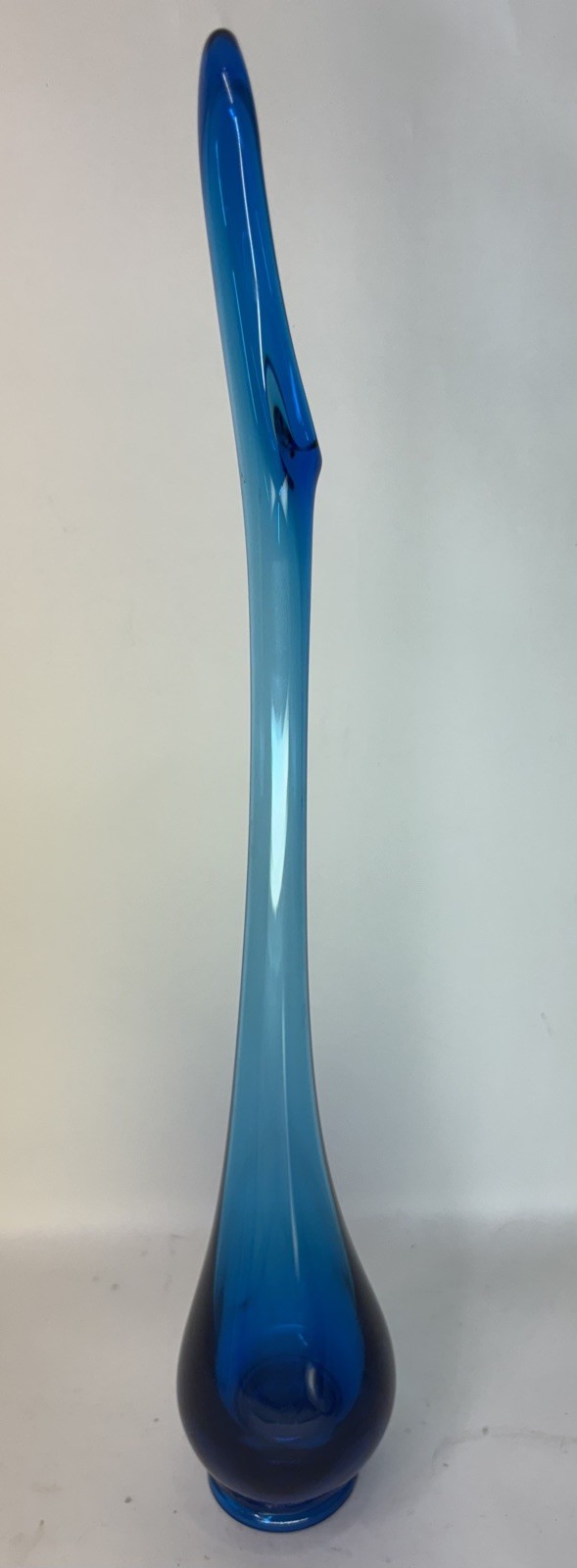 Vintage MCM Peacock Aqua Turquoise Blue Swung Art Glass Bud Vase 14.5″ Tall