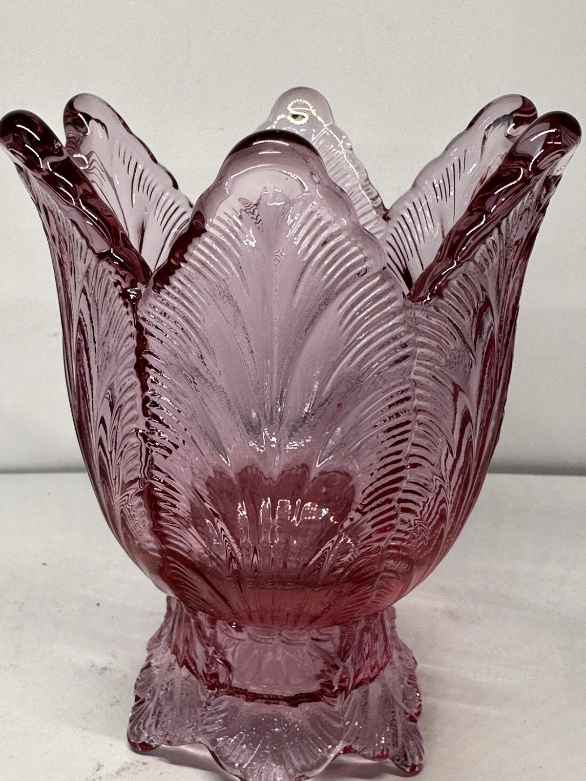 Vintage Fenton Art Glass Pink Tulip Shape Two Way Votive/Candle Holder