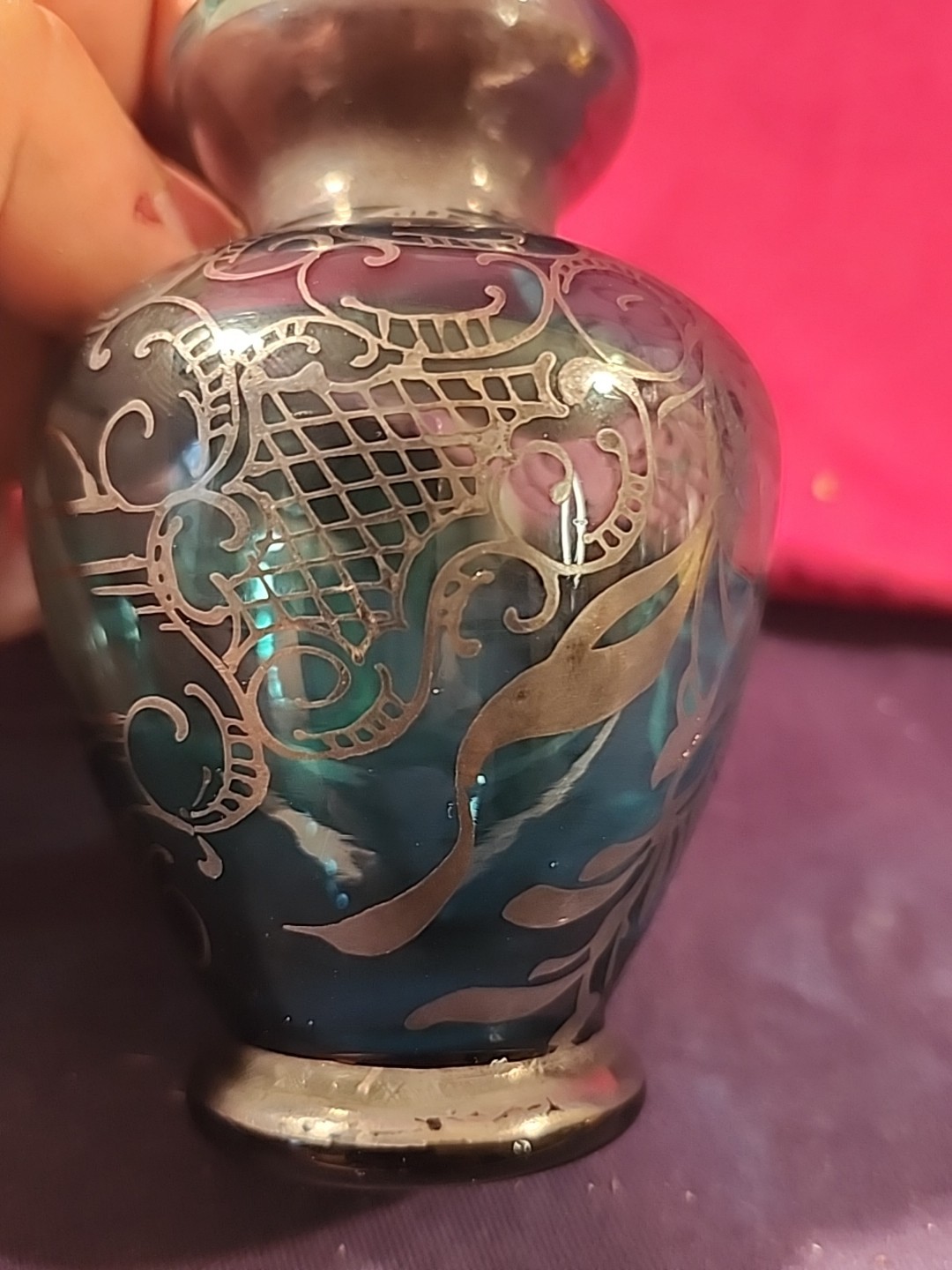 Murano Glass Vase W/Silver Overlay Featuring Venetian Scenes 4 1/2in. Tall