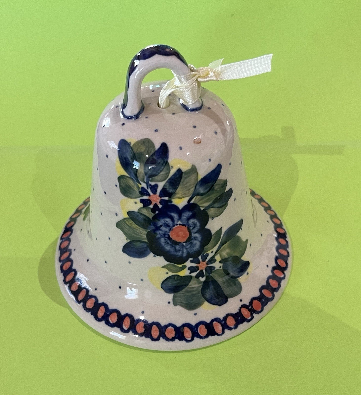 Ceramic Polish Bell w/ Blue Flowers – 4.5 inches. Excellent Quality & Condition