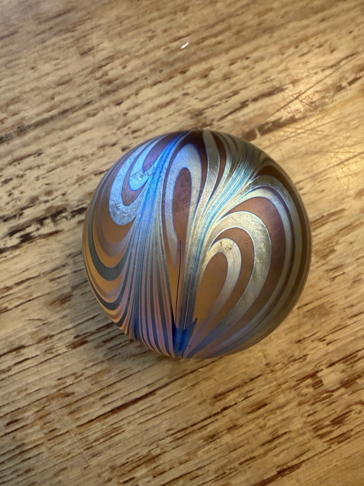 Signed David Lotton Iridescent Art Glass Paperweight Vtg 1992