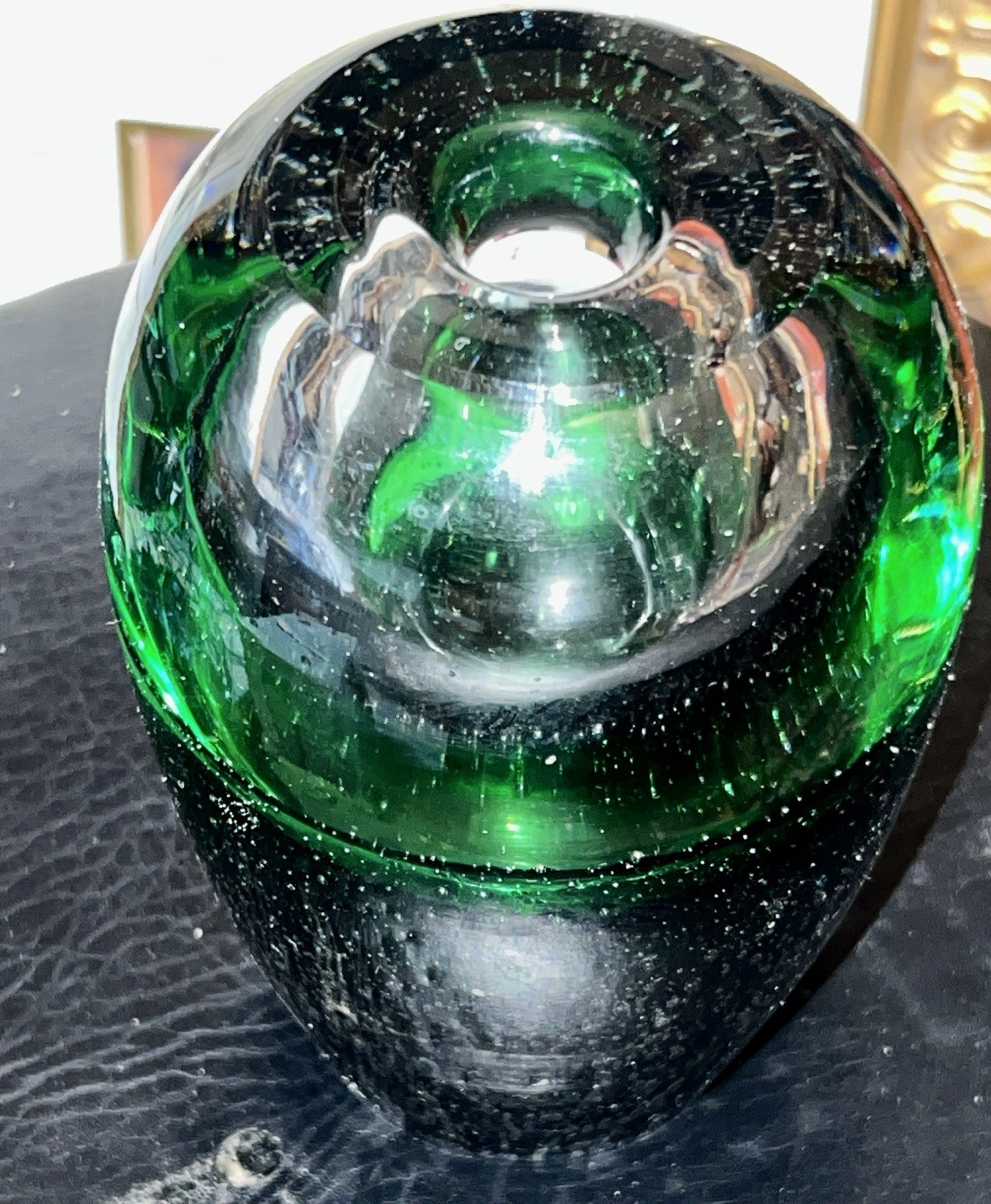 Royal Limited Crystal Vase Made in Poland Bubble Inside 6 Inches Green & Clear