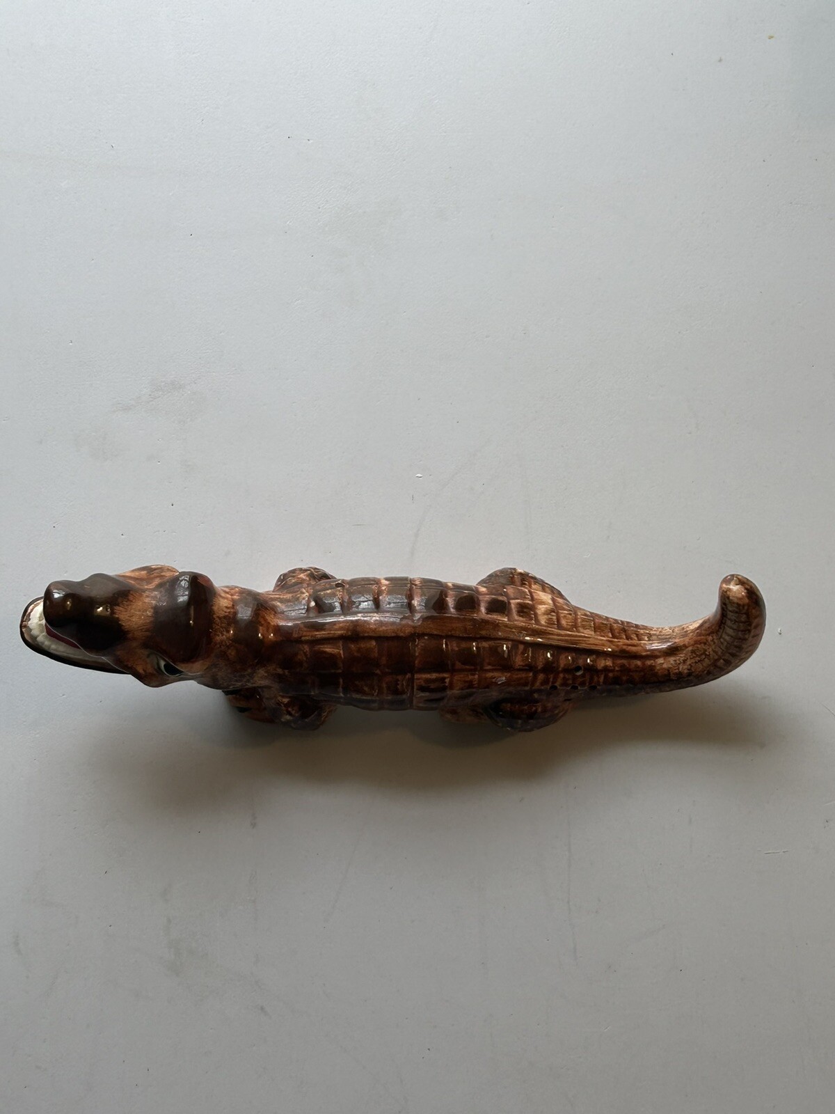 Elvin Hand Crocodile Alligator Open Mouth Figurine Brown Art 8.25’’ Rare 60s