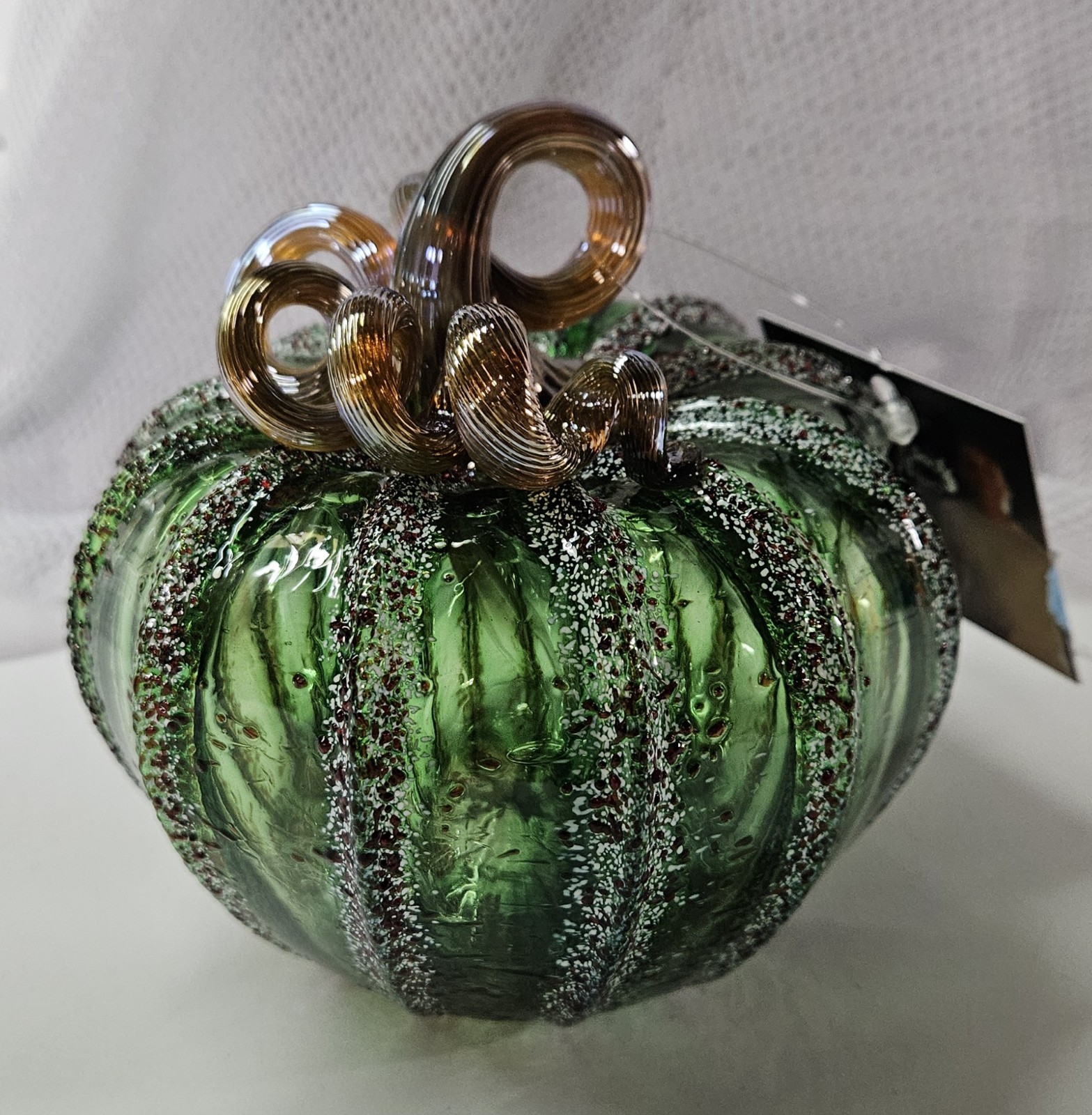 Luke Adams Glassblowing Studio Holiday Glass Pumpkin #1005, Squat Size