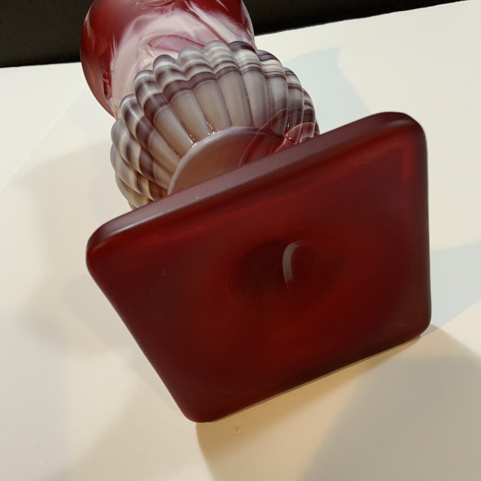 Vintage Imperial Slag Glass Red White Vase Square Base 8 1/2 in Tall READ