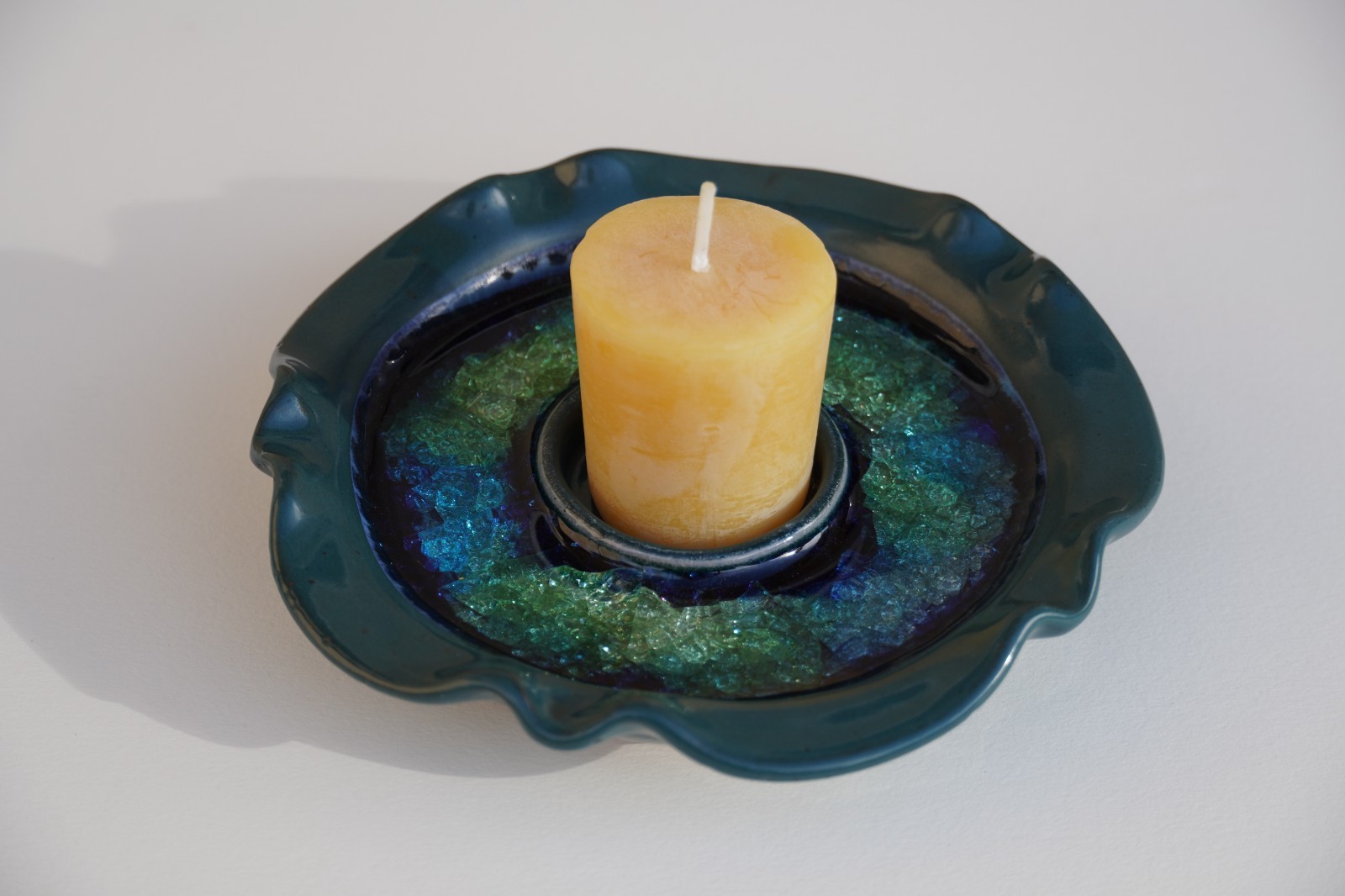 Art Pottery Glazed Ceramic Jewelry Candle Trinket Dish Crackle Glass Ashtray USA