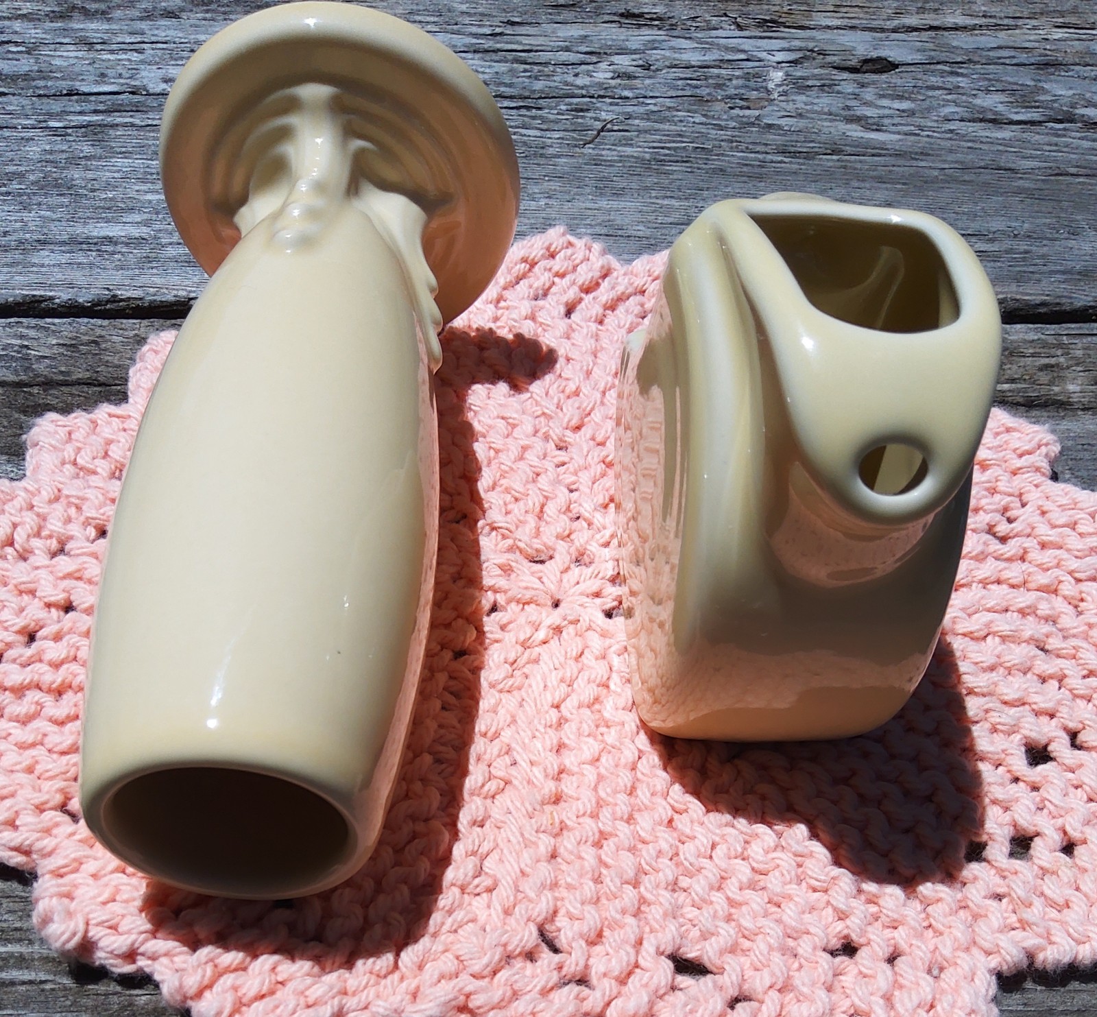 Fiestaware Ivory Bud Vase & Mini Disk Pitcher, Never Used Fiesta