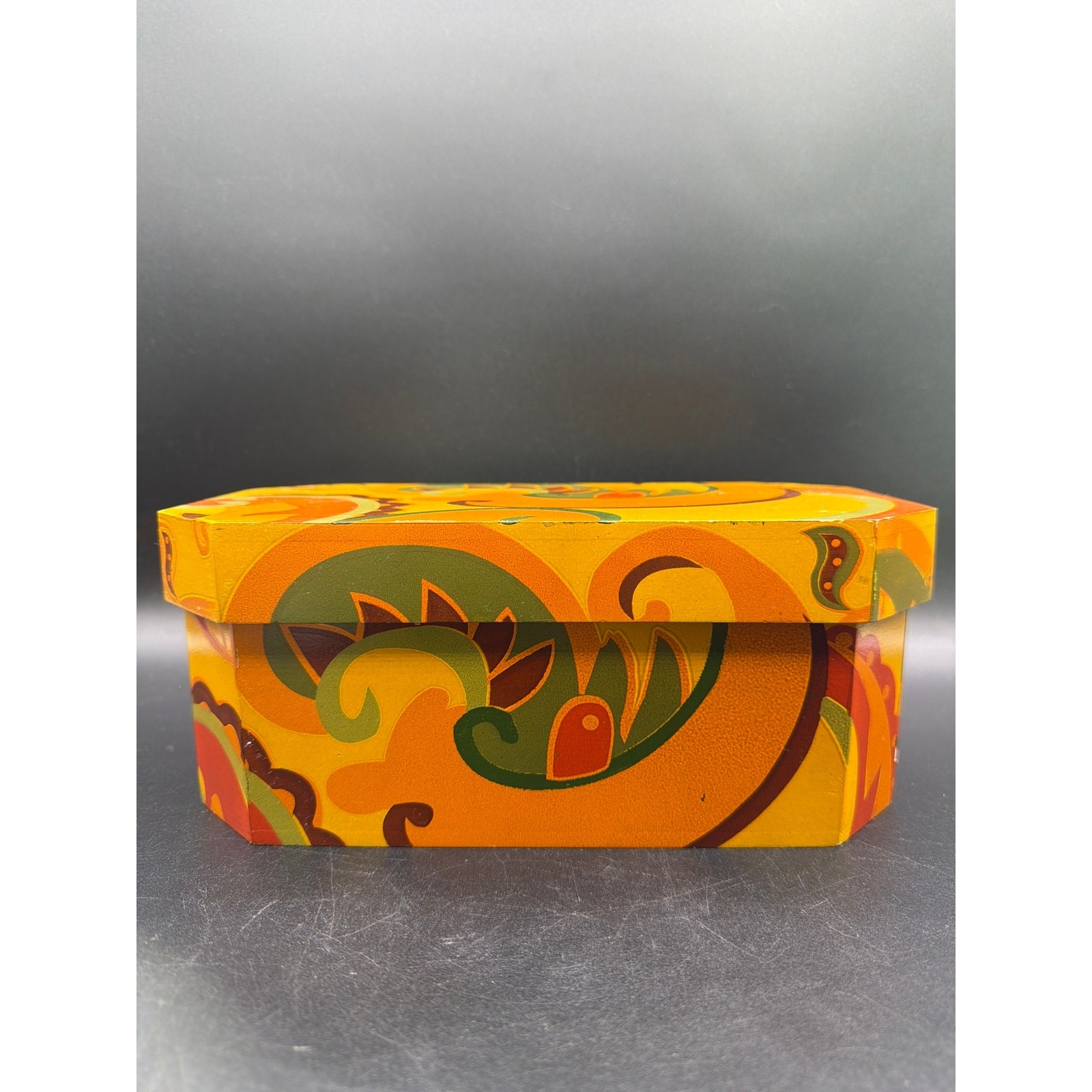 Vintage Chinese Hand Painted Decorative Box 10″ Folk Art Boho Keepsake Storage