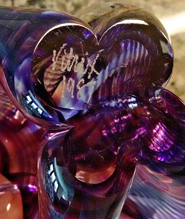 Signed Vitrix Hot Glass Studio Swirl Butterfly Paperweight Sculpture 1987