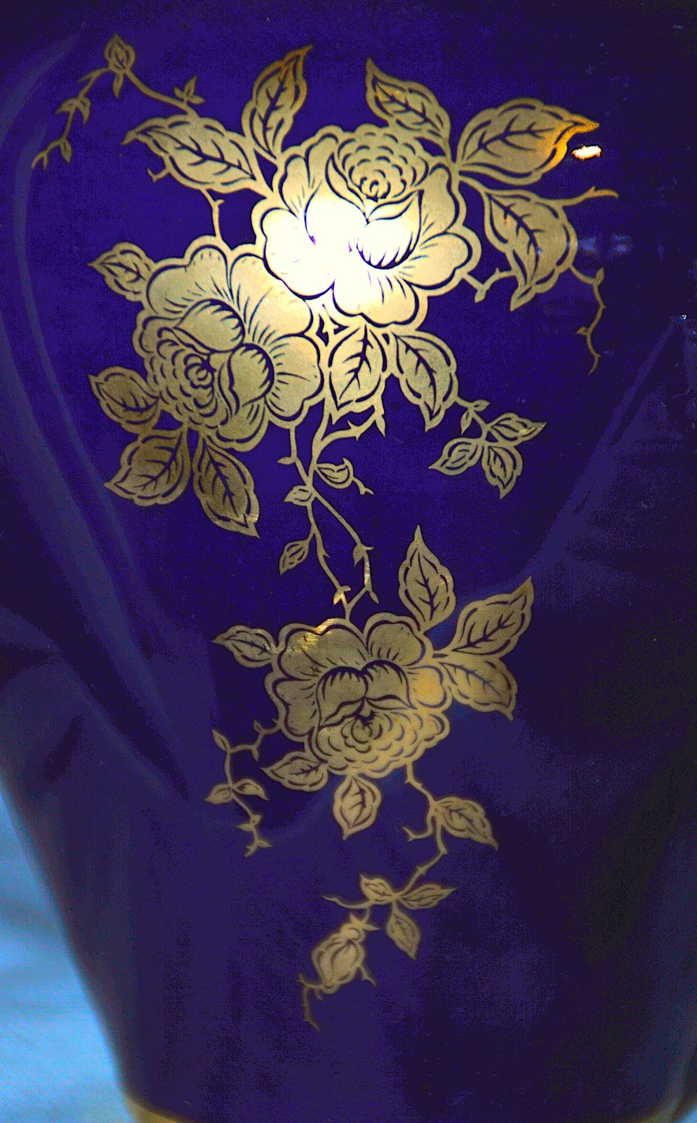 Small Lid Vase Cobalt Gold, Flowers, Royal KPM, 20.5 Cm