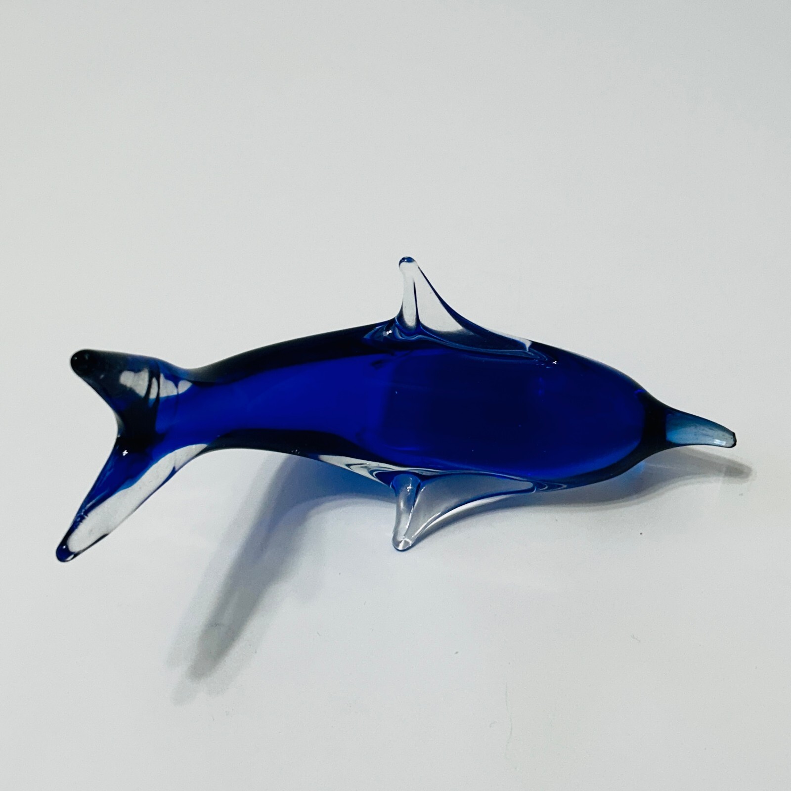 Dolphin Blown Glass Paperweight Art Decor Free Standing Ocean Blue 7.5″x3.5″ Sea