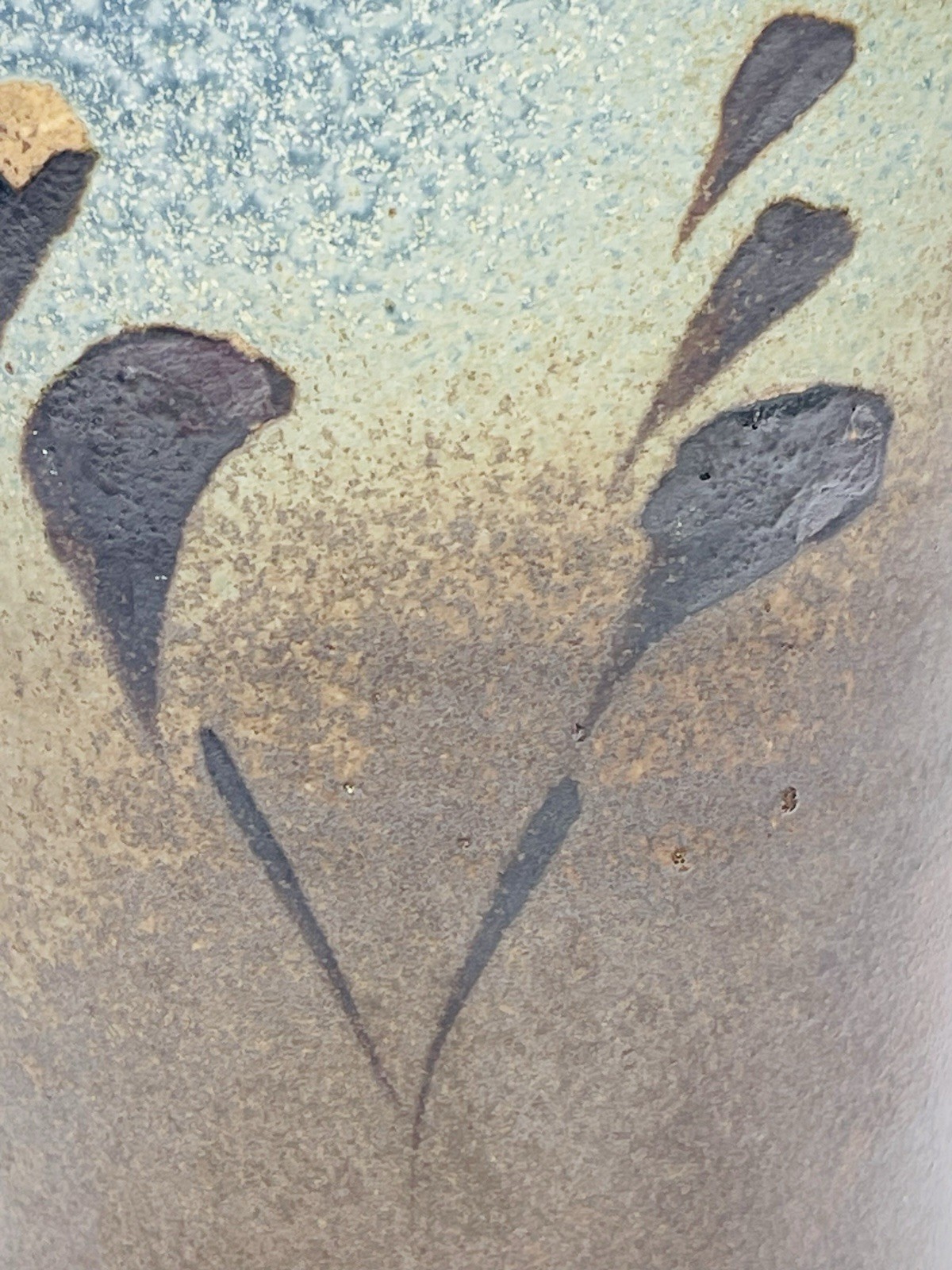 Cambridge Stoneware Co CSC J Rowe Pottery 9″ Tall Vase Crock Handles Blue Brown