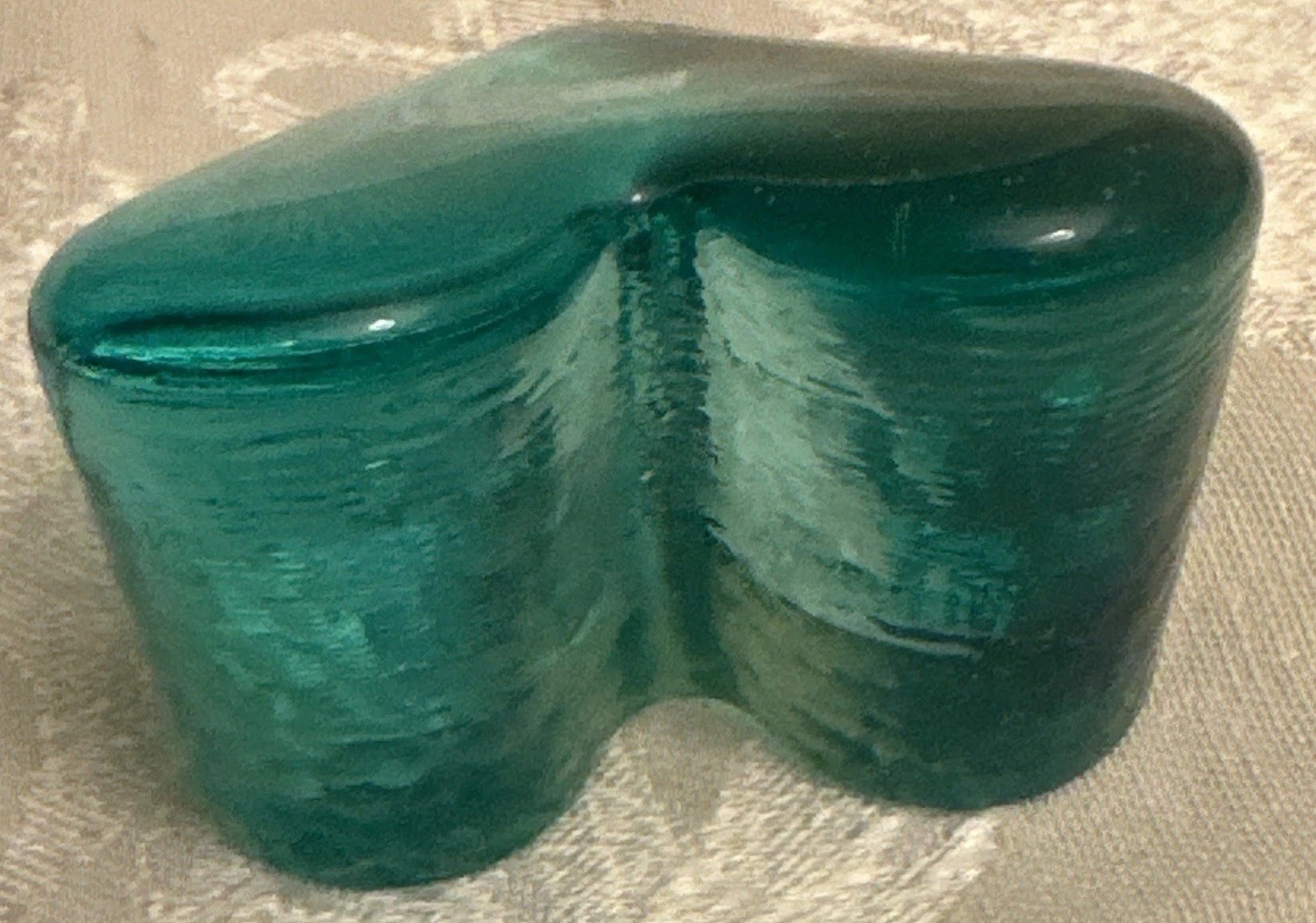 Fire & Light Signed Recycled Art Glass Heart Paperweight Aqua Fire and Light
